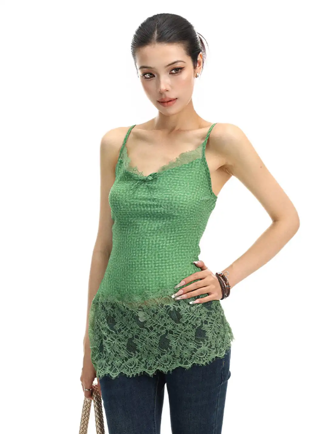 BIGGOLD | Dopamine Lace Spliced Halter Cami Top