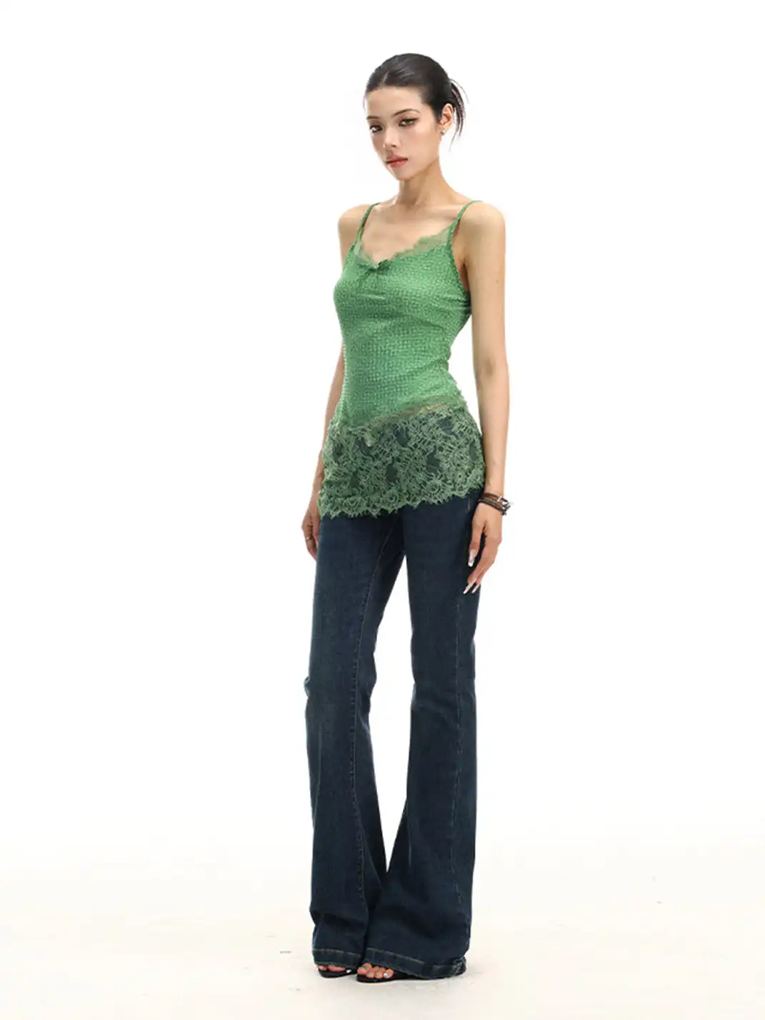 BIGGOLD | Dopamine Lace Spliced Halter Cami Top