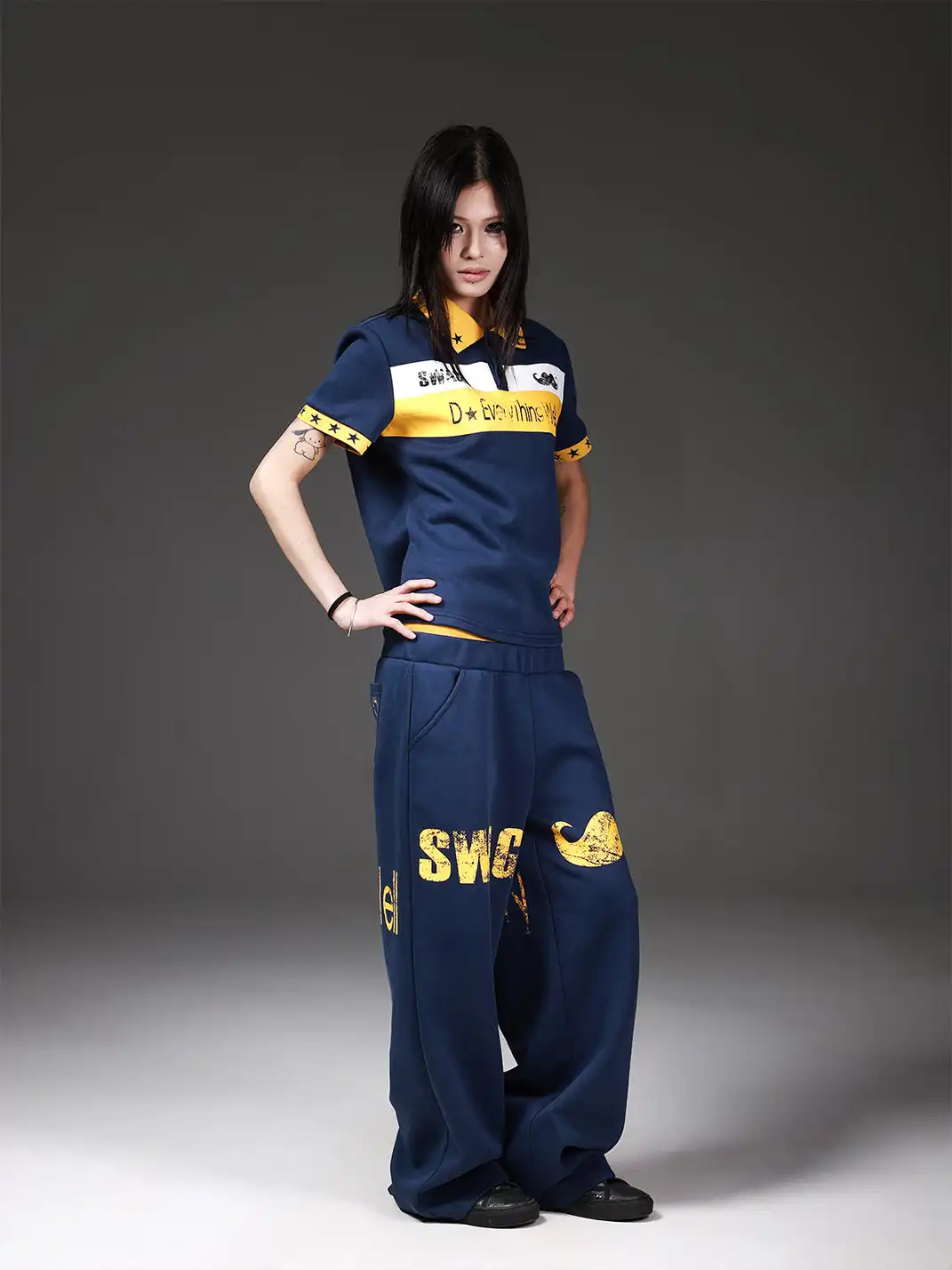 DETW | Double Waist Silhouette Navy Sweatpants
