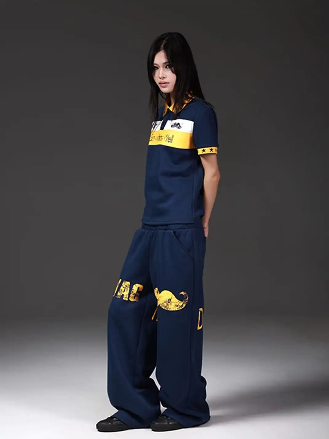 DETW | Double Waist Silhouette Navy Sweatpants