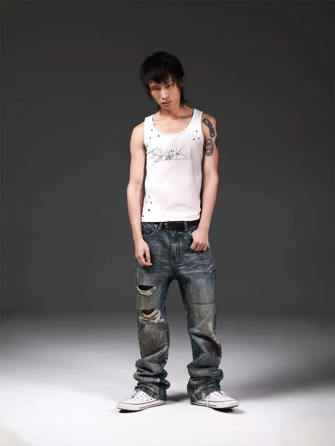 DETW | Irregular Rivet Two-Tone Printed Vest
