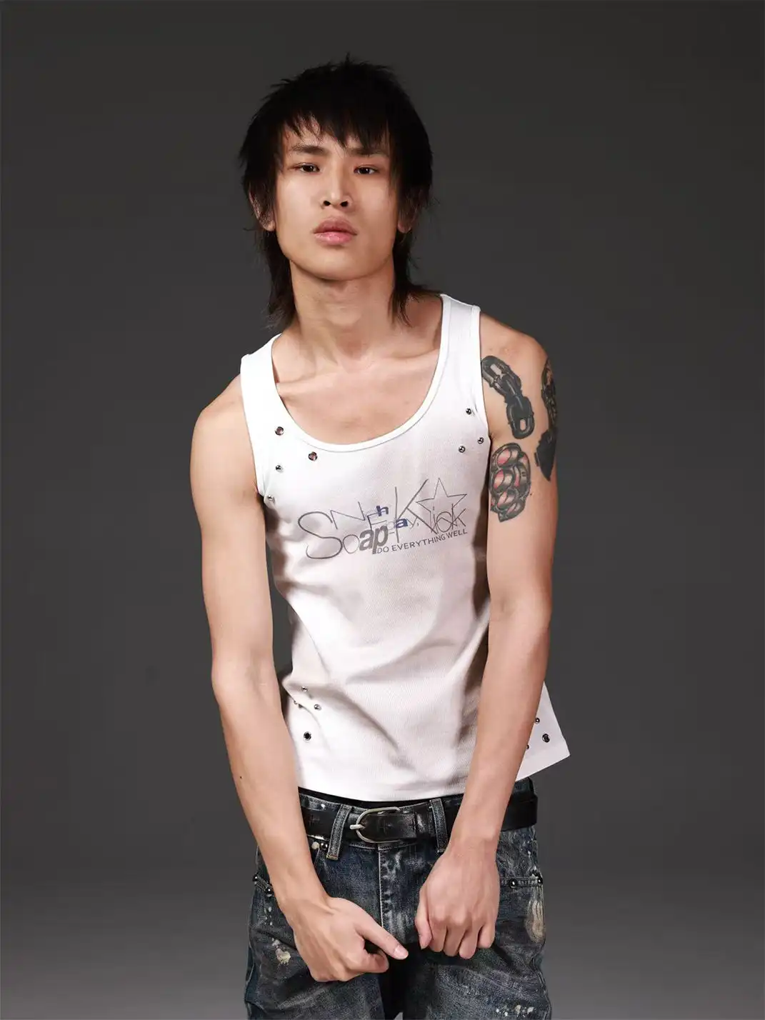 DETW | Irregular Rivet Two-Tone Printed Vest