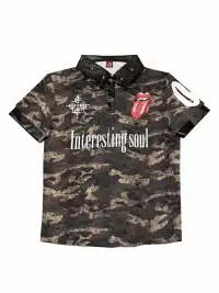 DETW | Silver Hot Stamping Tongue Print Leather Spliced Rivet Polo T-Shirt