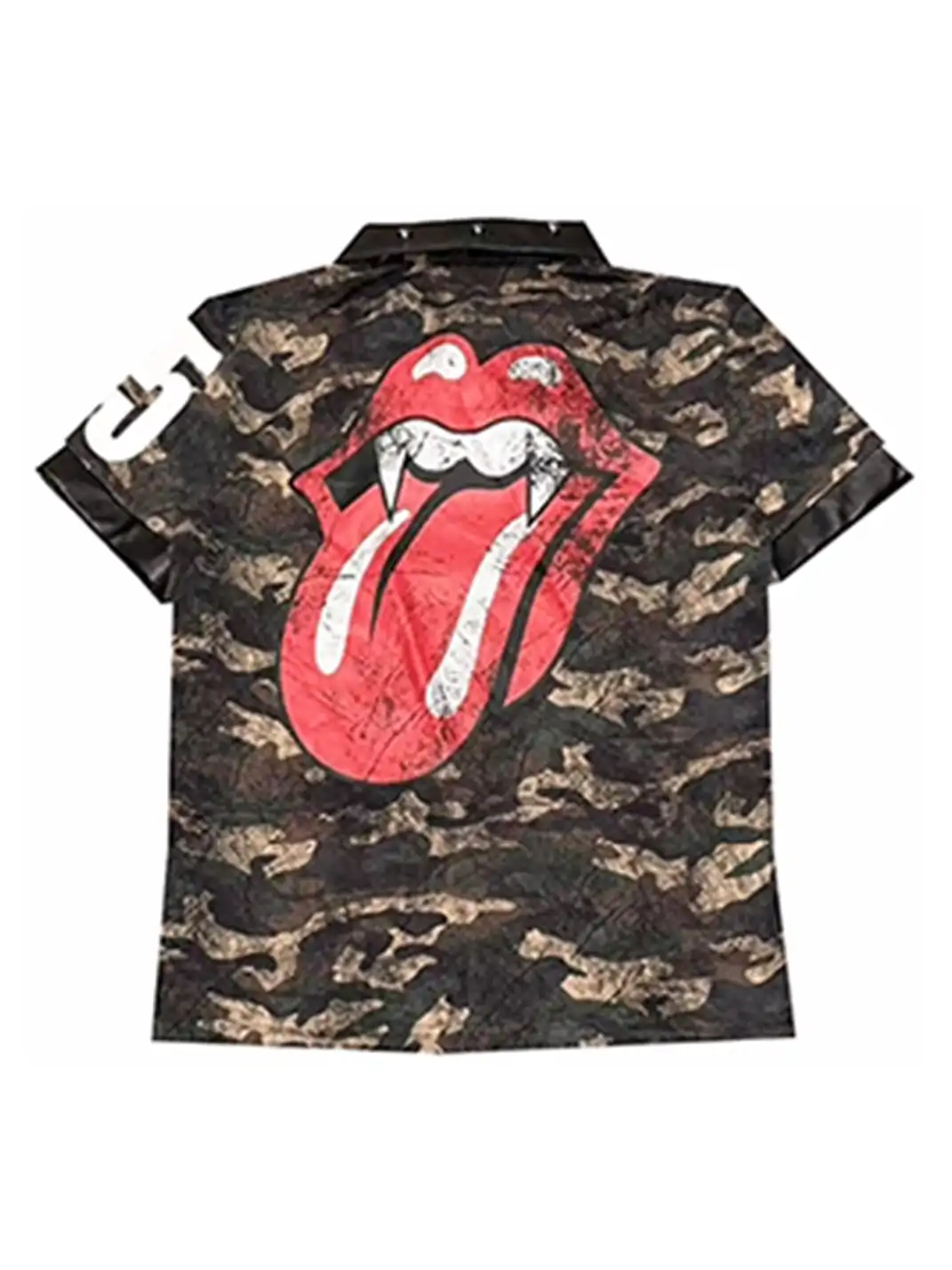 DETW | Silver Hot Stamping Tongue Print Leather Spliced Rivet Polo T-Shirt