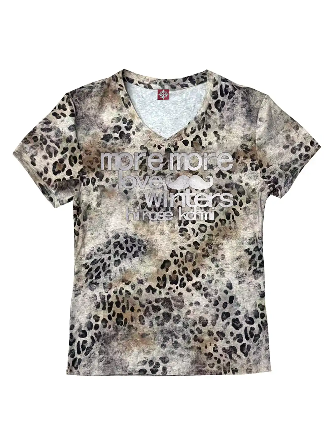 DETW | Leopard Print Slogan V-Neck Regular Shoulder T-Shirt