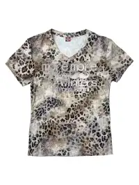 DETW | Leopard Print Slogan V-Neck Regular Shoulder T-Shirt