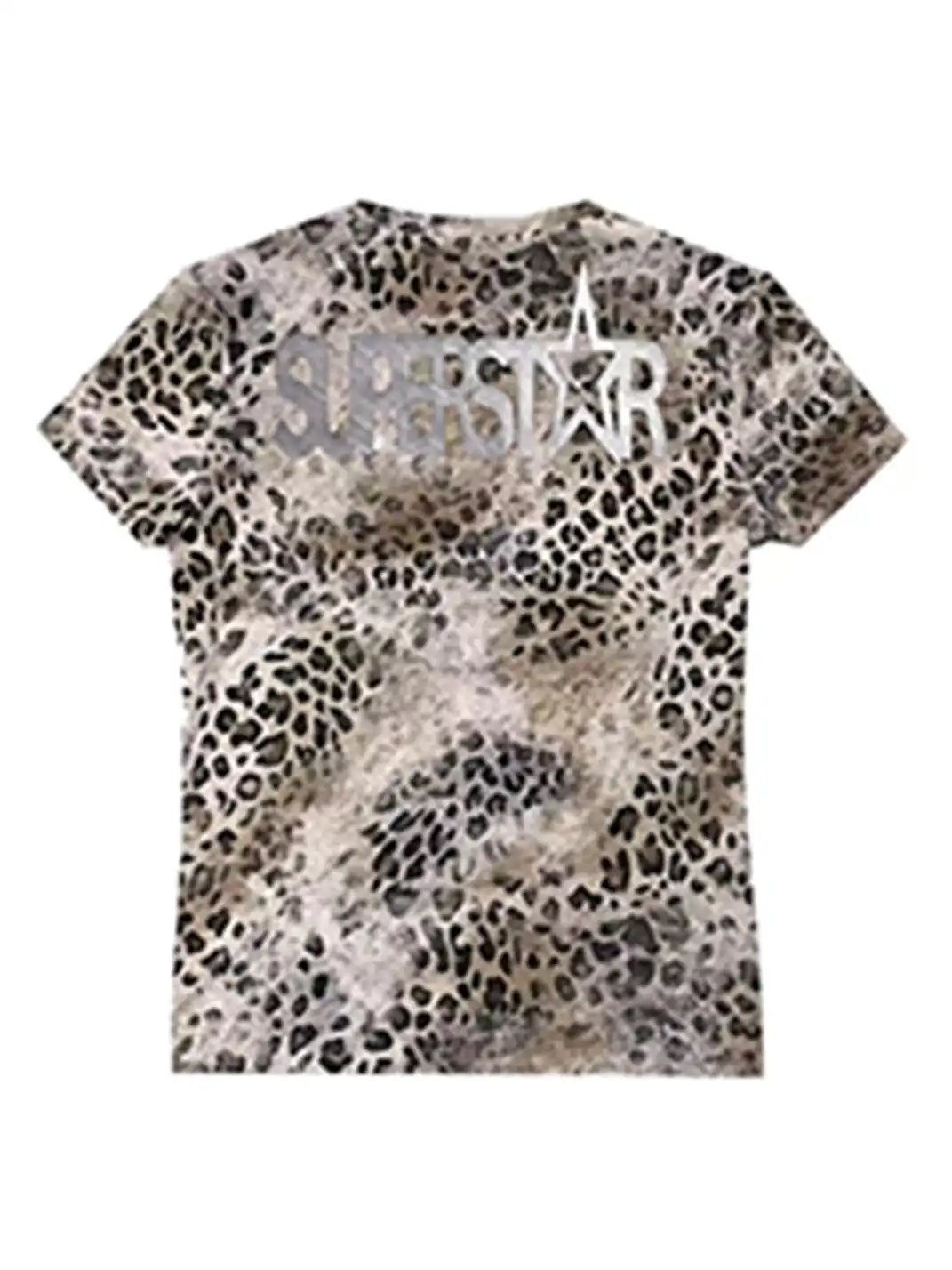 DETW | Leopard Print Slogan V-Neck Regular Shoulder T-Shirt