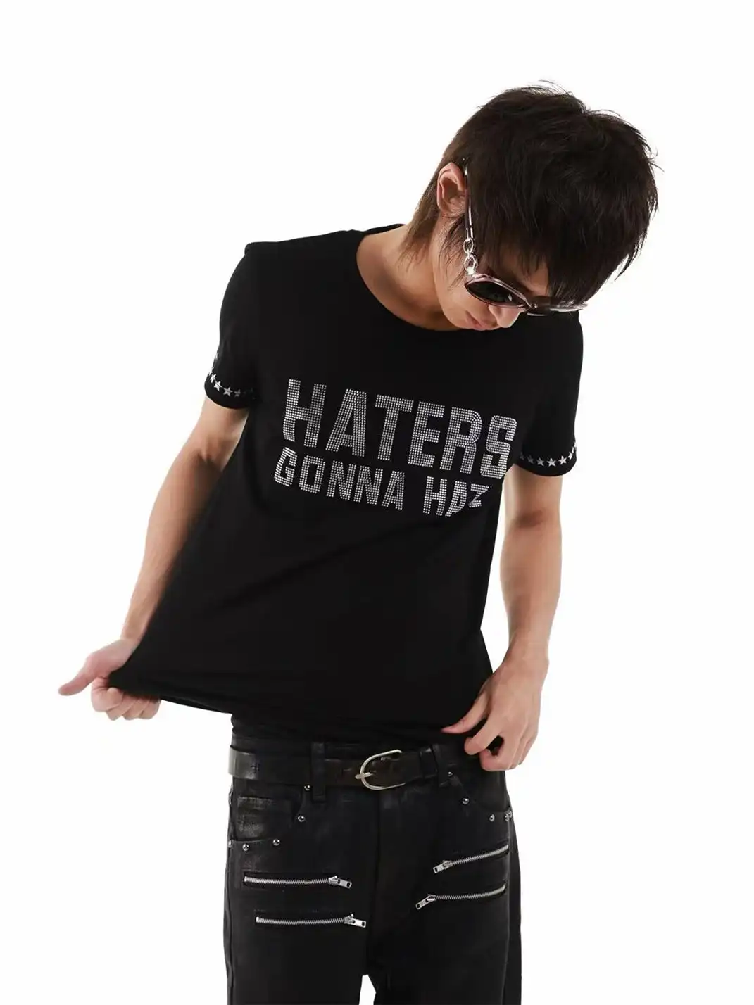 DETW | Slogan Full Rhinestone U-Square Neck T-Shirt