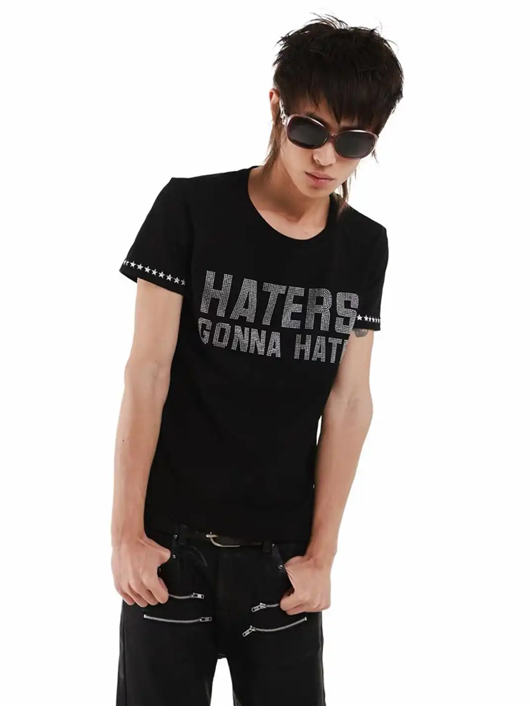 DETW | Slogan Full Rhinestone U-Square Neck T-Shirt