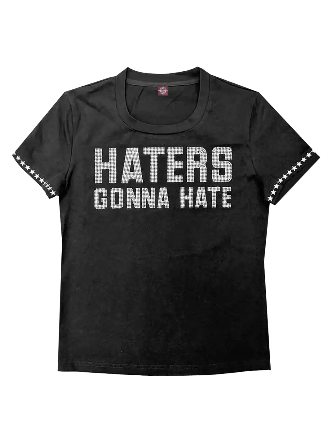 DETW | Slogan Full Rhinestone U-Square Neck T-Shirt