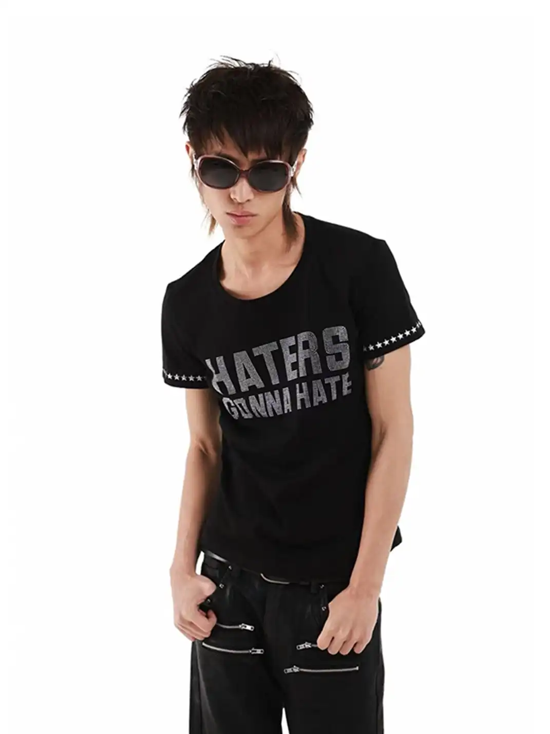 DETW | Slogan Full Rhinestone U-Square Neck T-Shirt