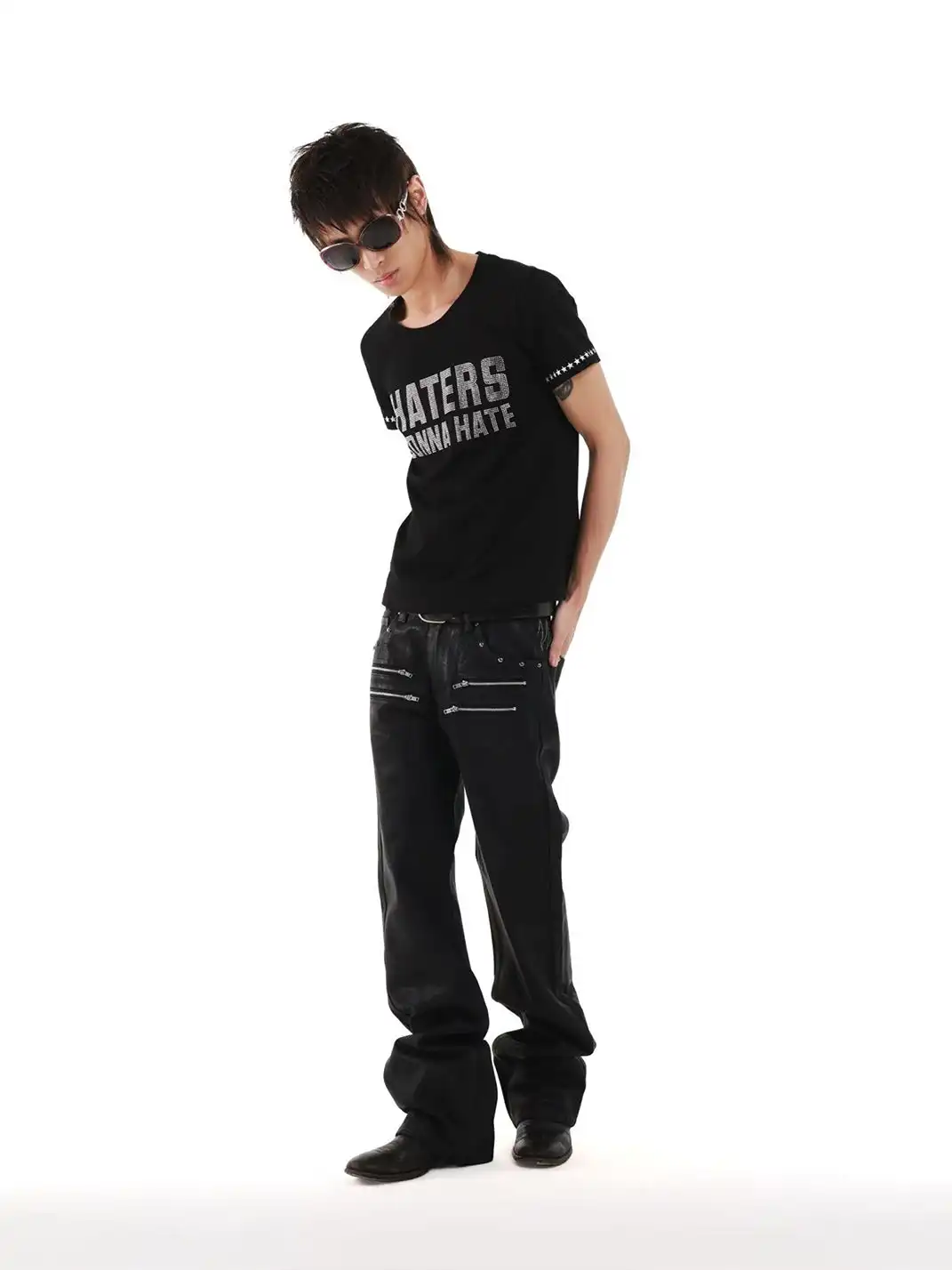 DETW | Slogan Full Rhinestone U-Square Neck T-Shirt