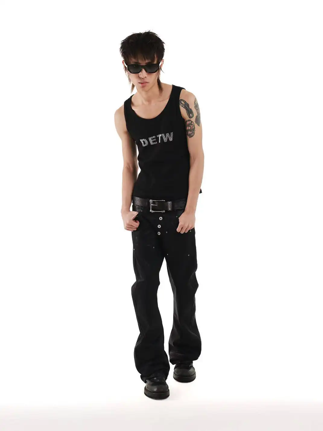 DETW | Snake Print Gold Foil Waxed Five-Button Curved Blade Jeans