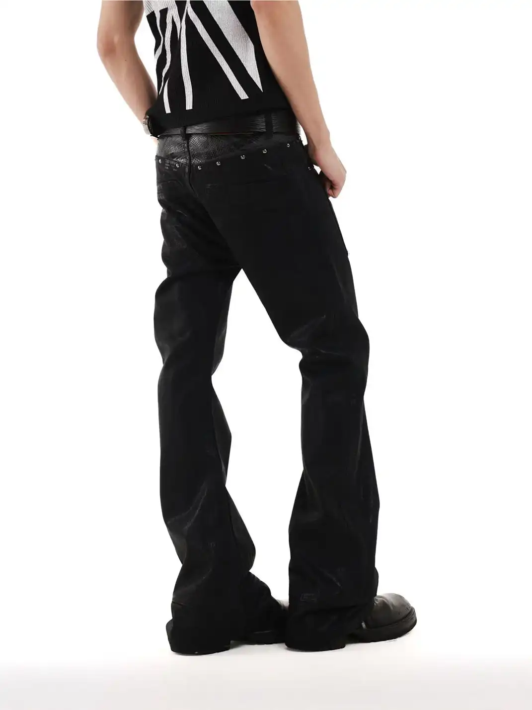 DETW | Snake Print Gold Foil Waxed Five-Button Curved Blade Jeans