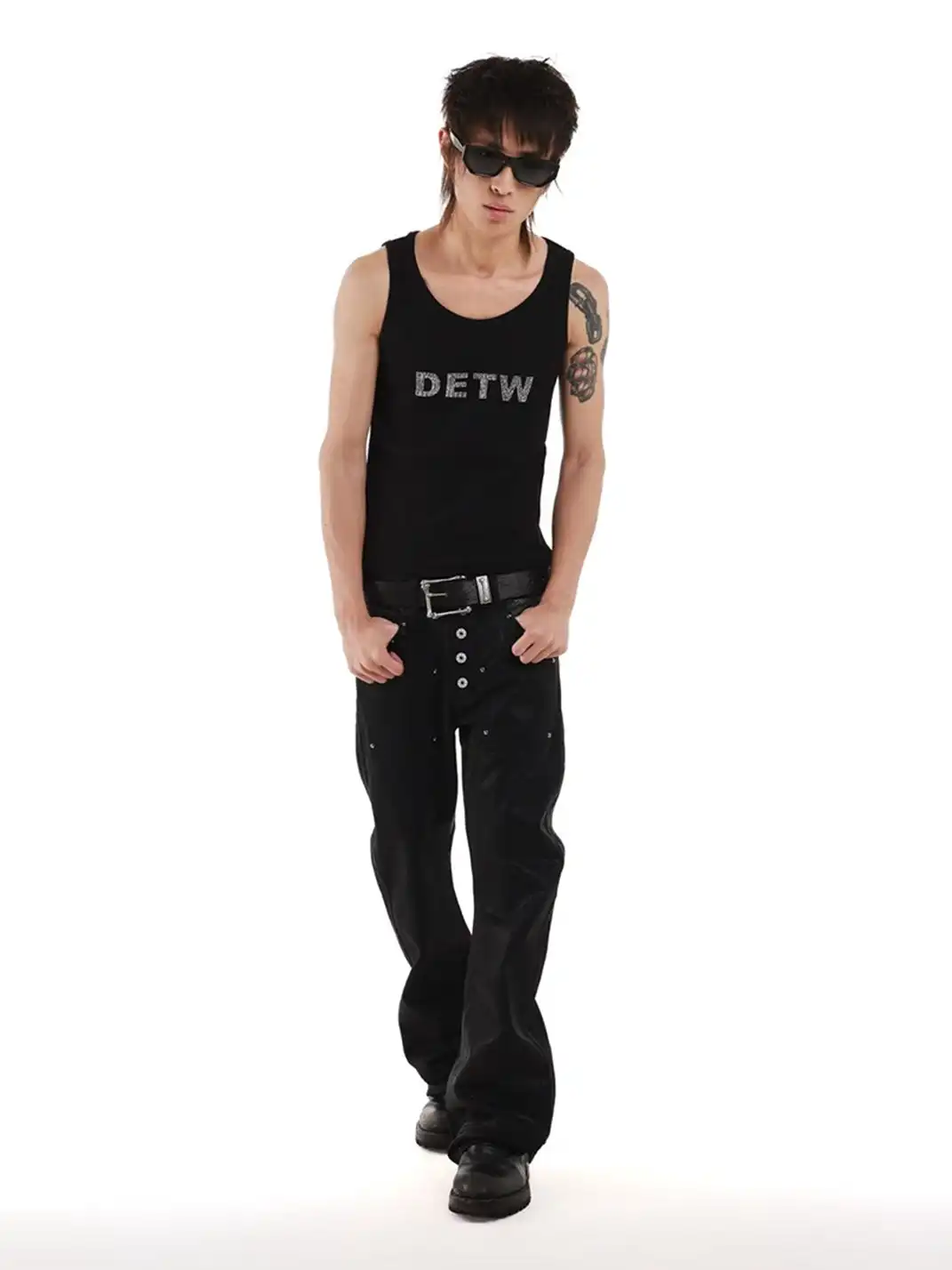 DETW | Snake Print Gold Foil Waxed Five-Button Curved Blade Jeans