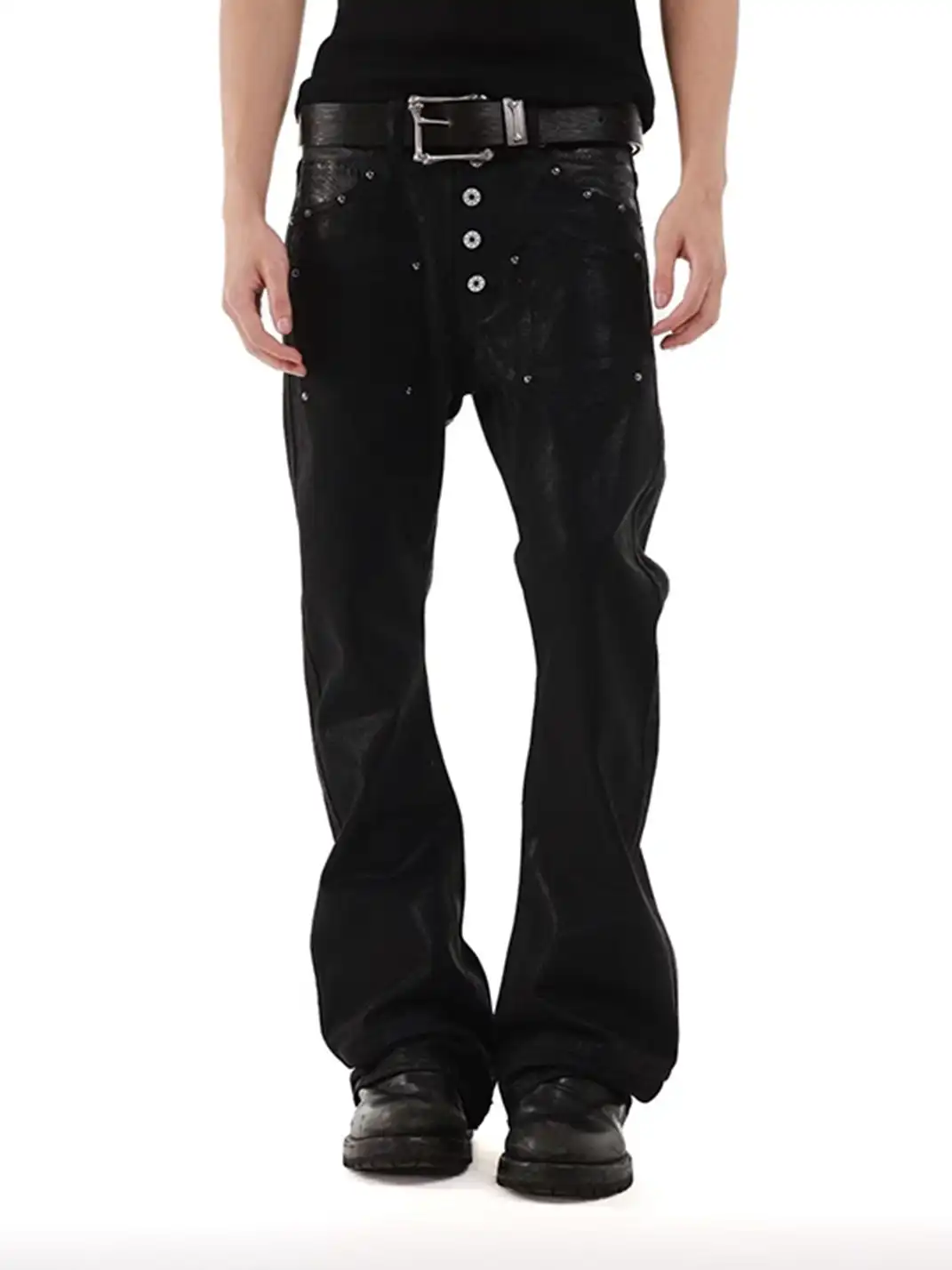 DETW | Snake Print Gold Foil Waxed Five-Button Curved Blade Jeans