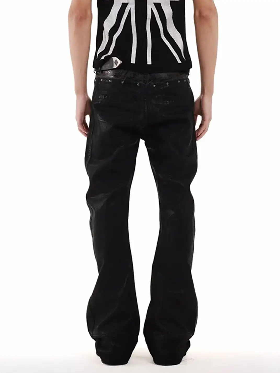 DETW | Snake Print Gold Foil Waxed Five-Button Curved Blade Jeans