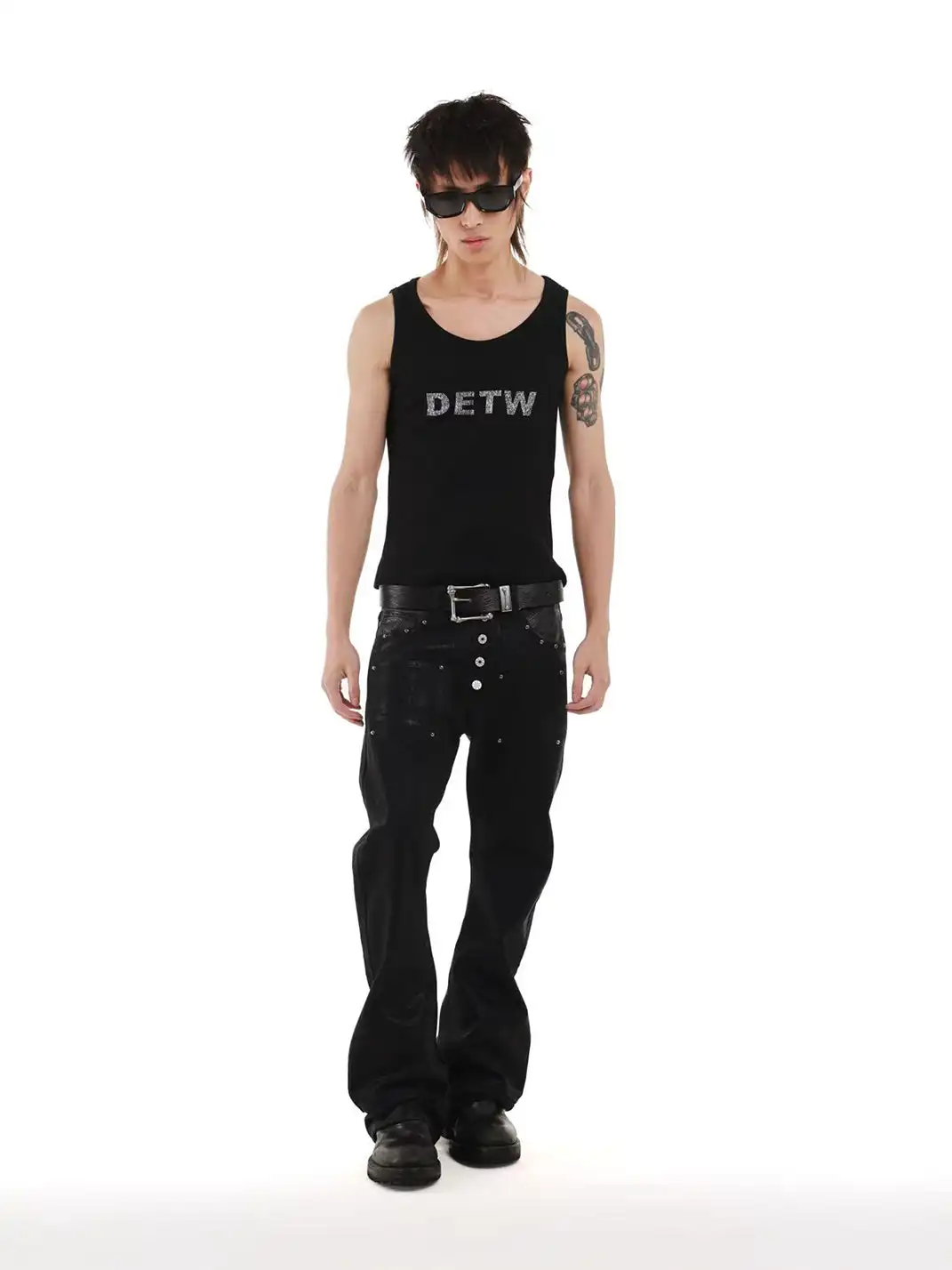 DETW | Snake Print Gold Foil Waxed Five-Button Curved Blade Jeans