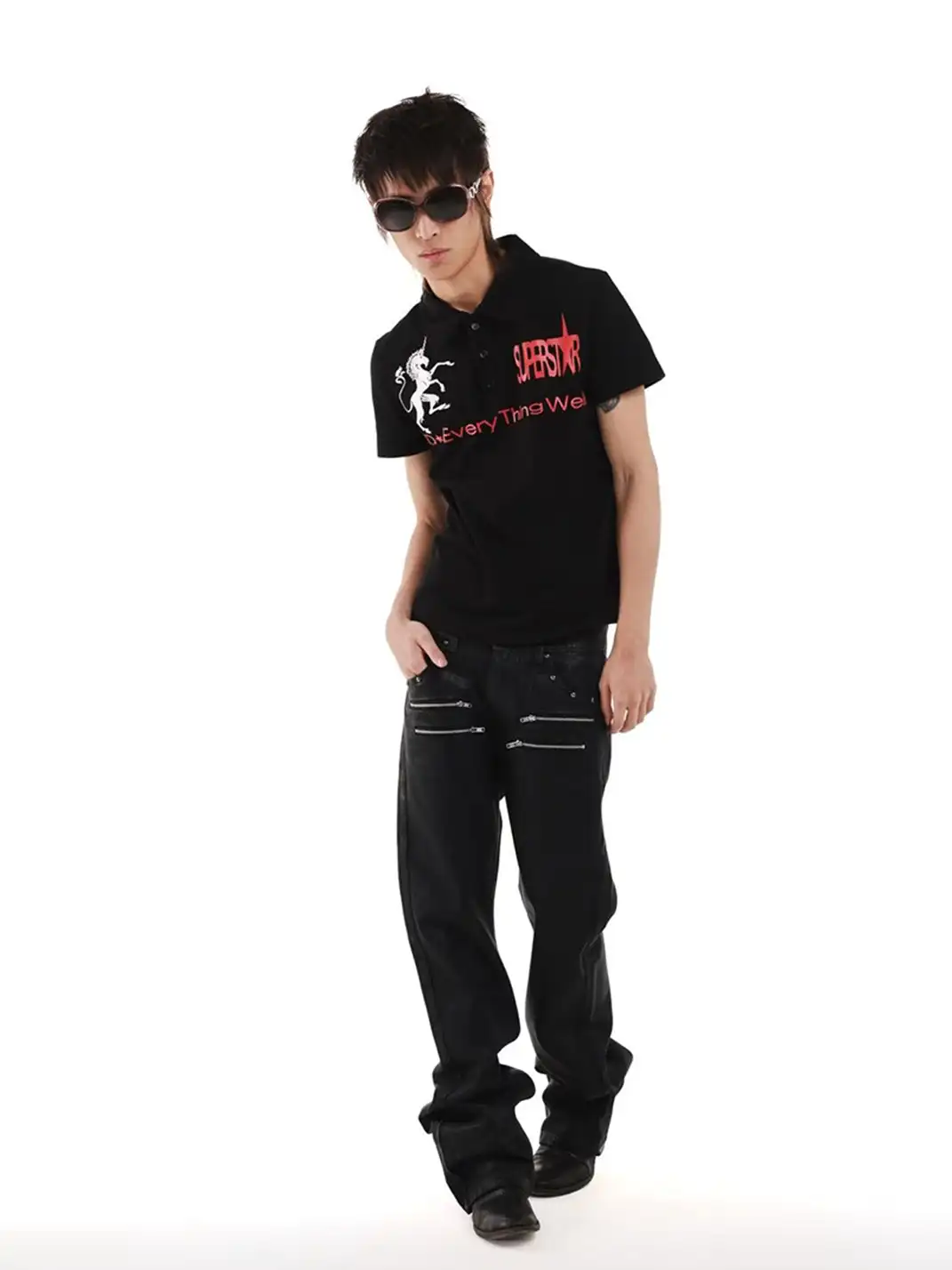 DETW | Wax-Coated Irregular Stacked Jeans