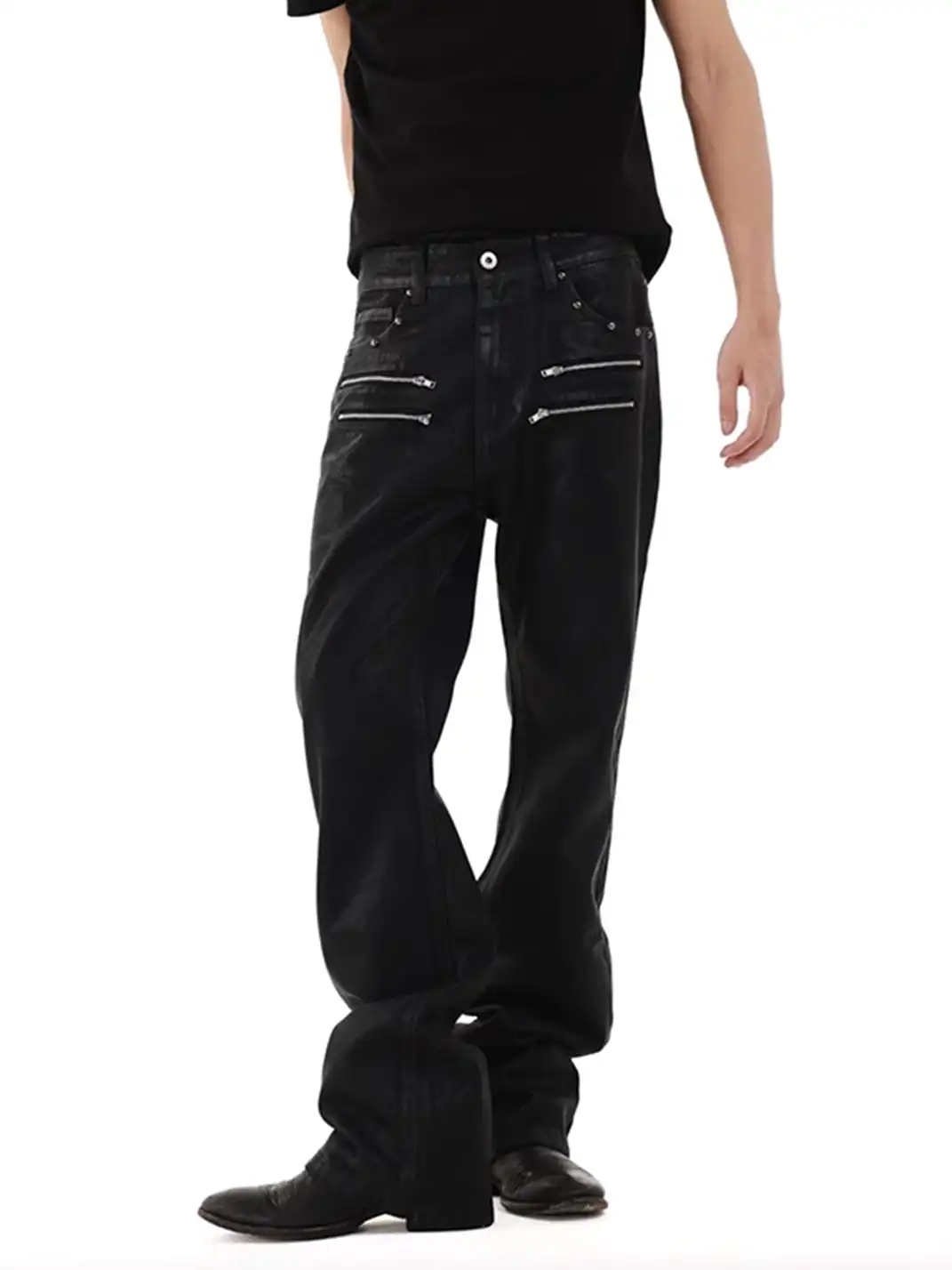 DETW | Wax-Coated Irregular Stacked Jeans