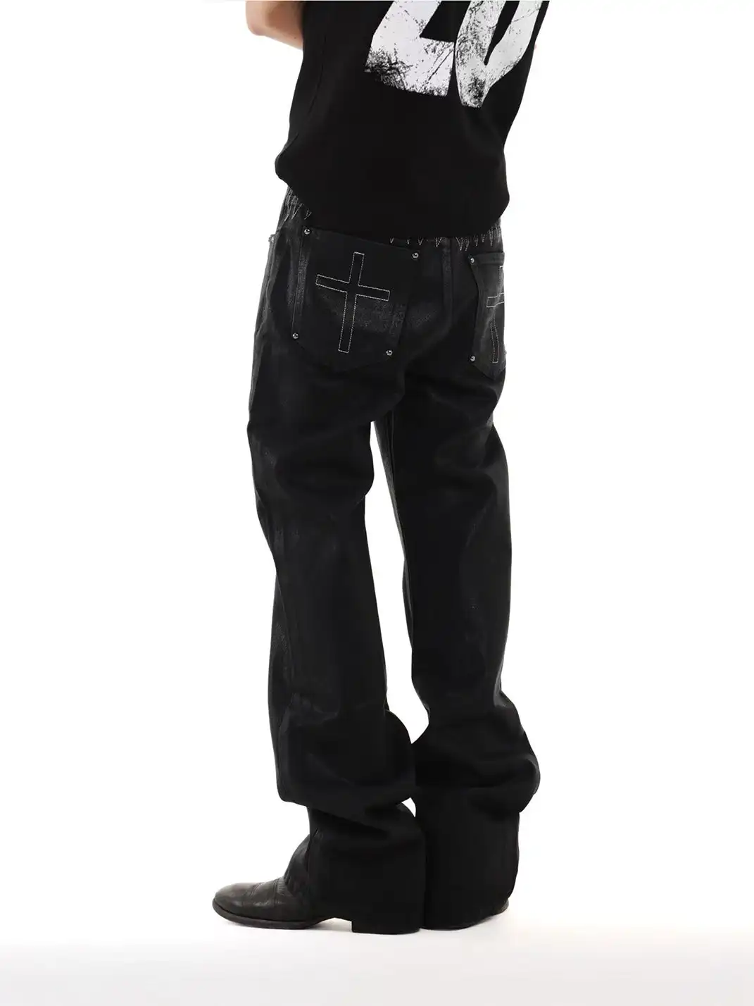 DETW | Wax-Coated Irregular Stacked Jeans