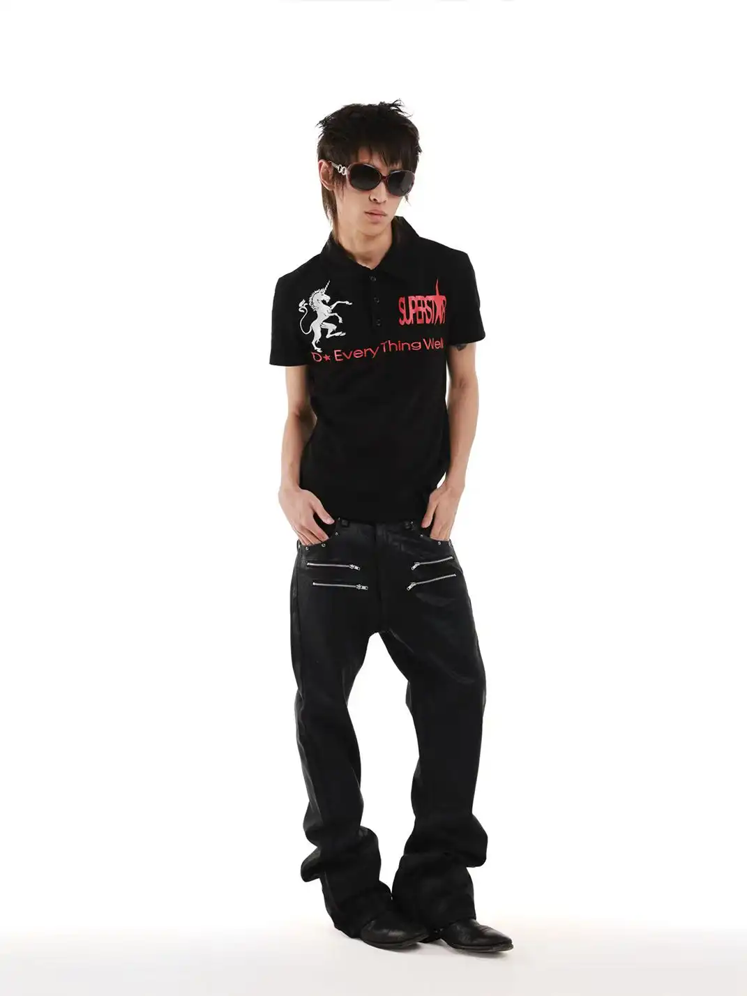 DETW | Wax-Coated Irregular Stacked Jeans