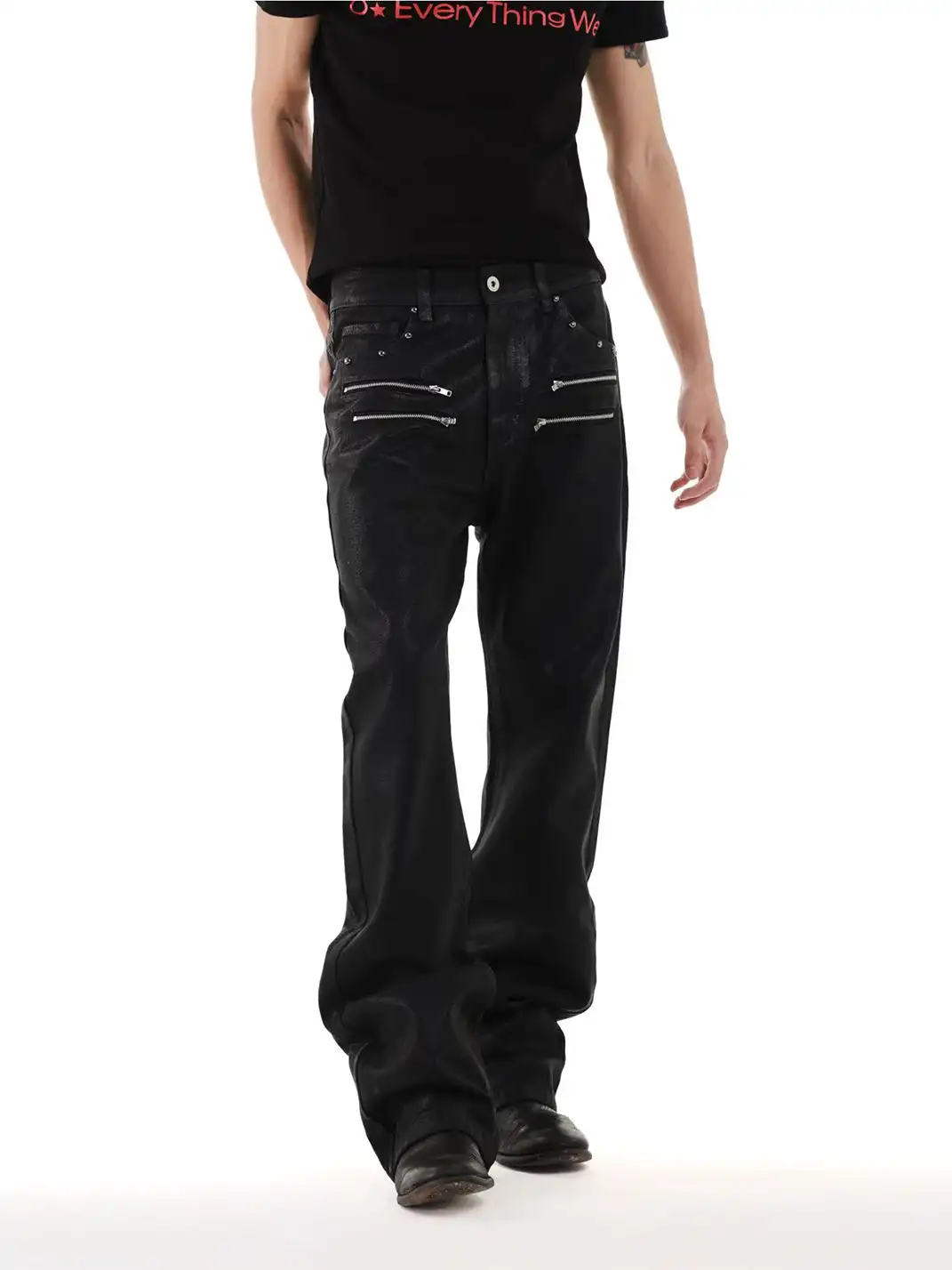 DETW | Wax-Coated Irregular Stacked Jeans
