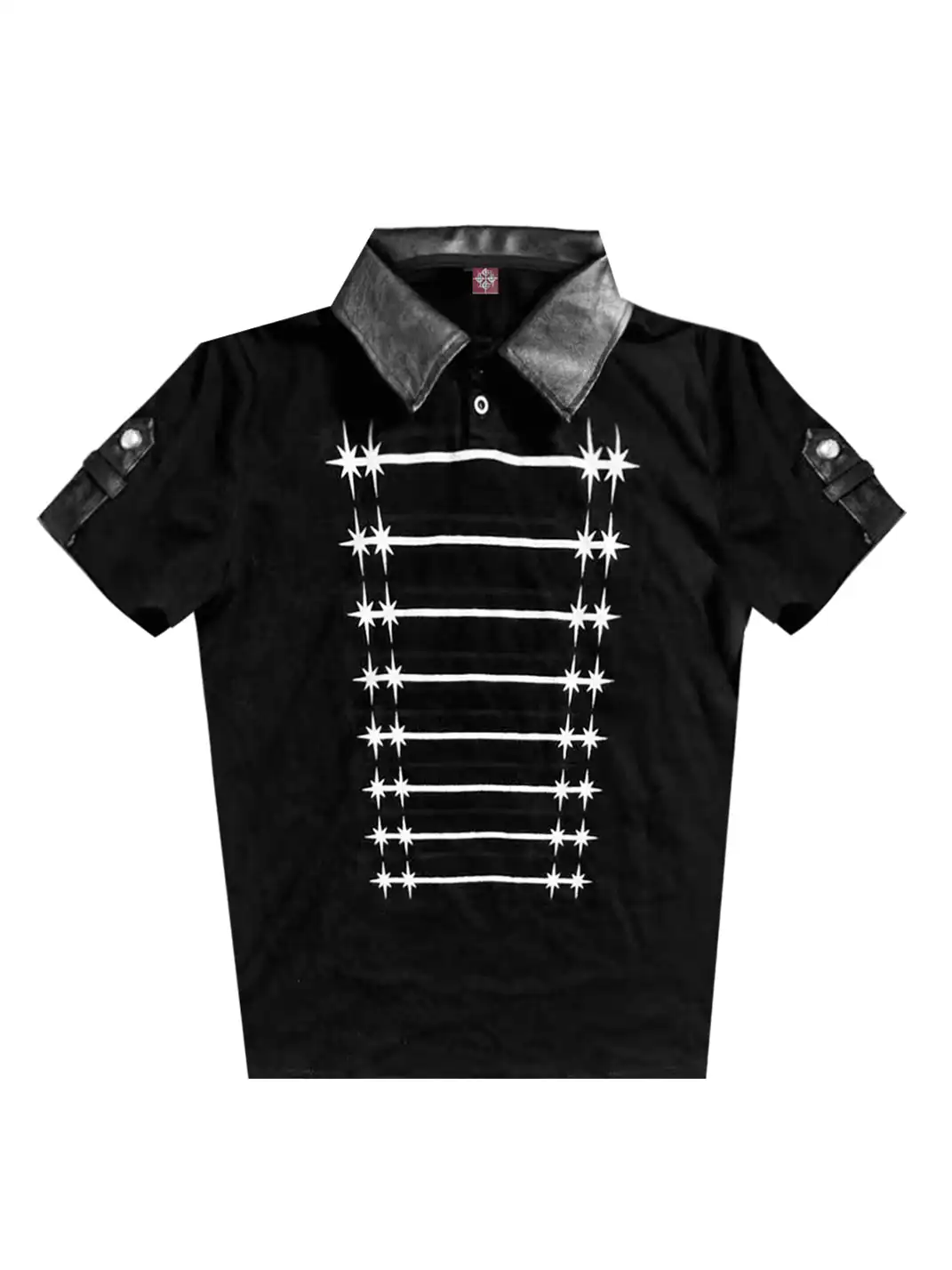 DETW | Leather Collar Metal Glitter Cross Print Polo Shirt