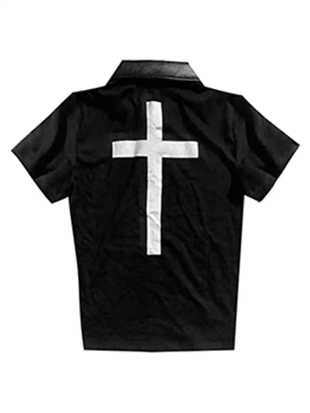 DETW | Leather Collar Metal Glitter Cross Print Polo Shirt