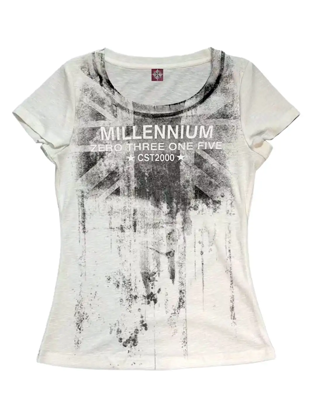 DETW | Union Jack Damaged Slogan U-Neck T-Shirt