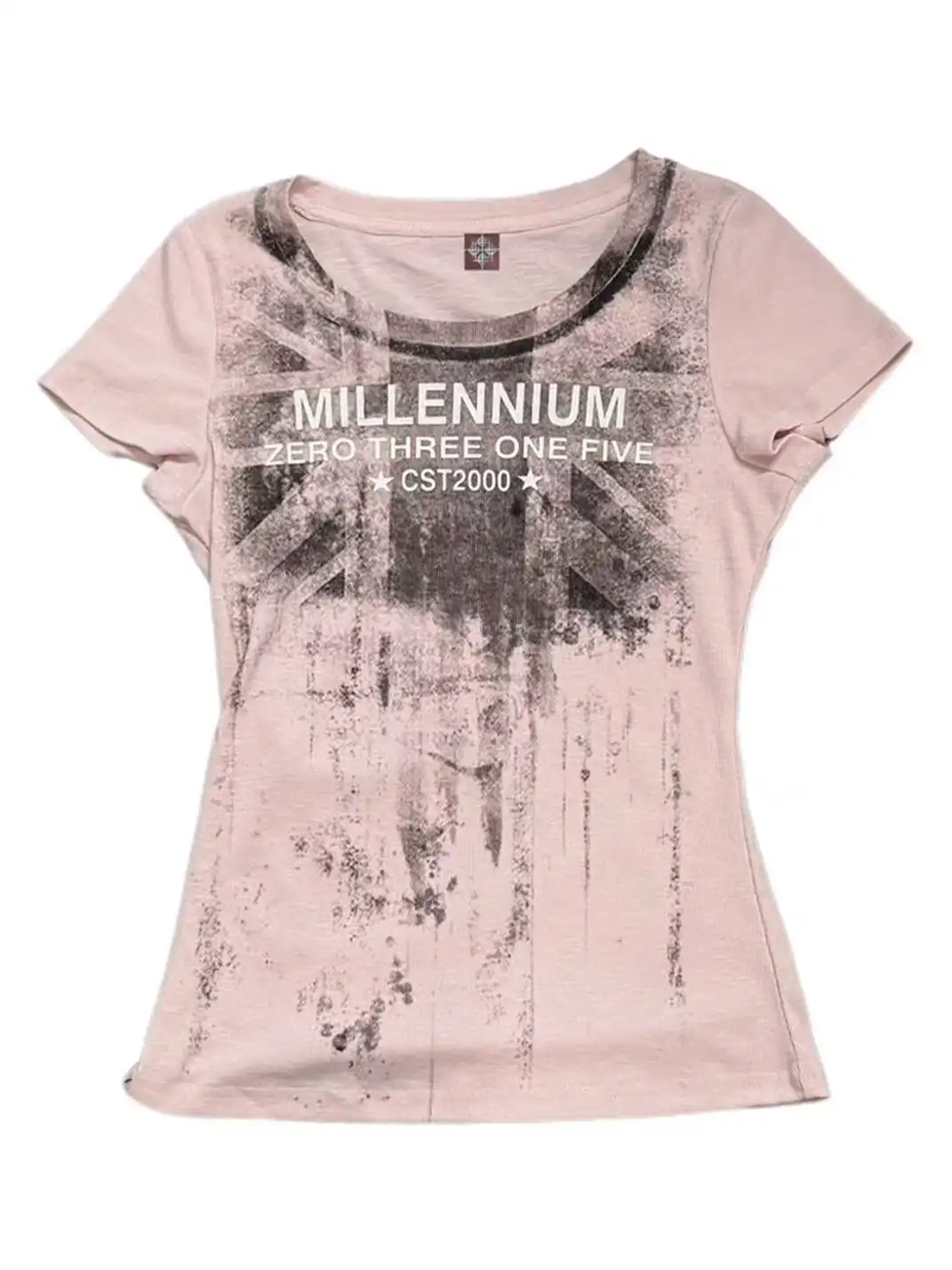 DETW | Union Jack Damaged Slogan U-Neck T-Shirt