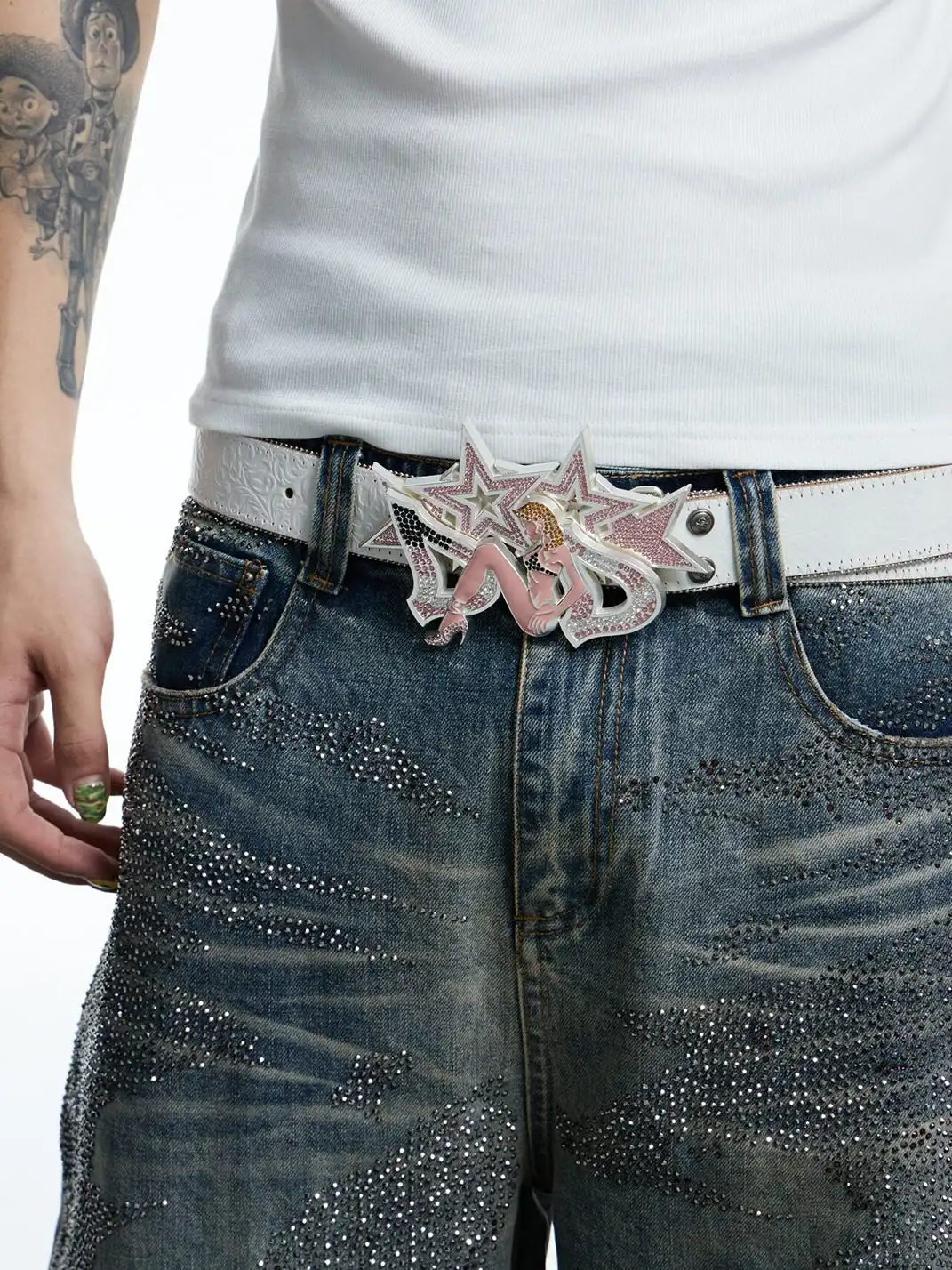 DND4DES | Full Star Rhinestone Inlaid Top Grain Leather Belt