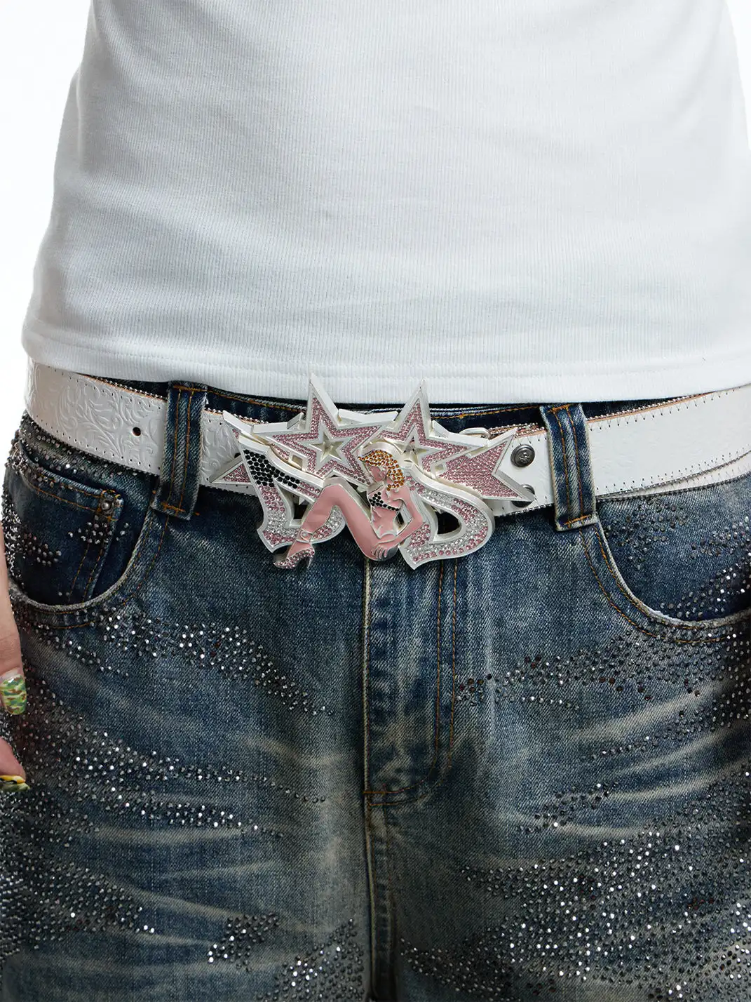 DND4DES | Full Star Rhinestone Inlaid Top Grain Leather Belt