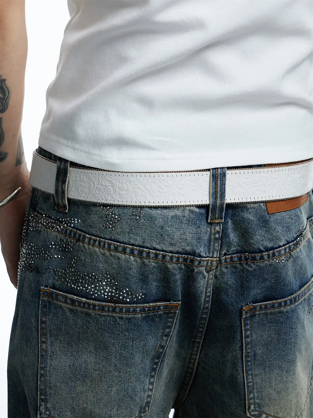 DND4DES | Full Star Rhinestone Inlaid Top Grain Leather Belt