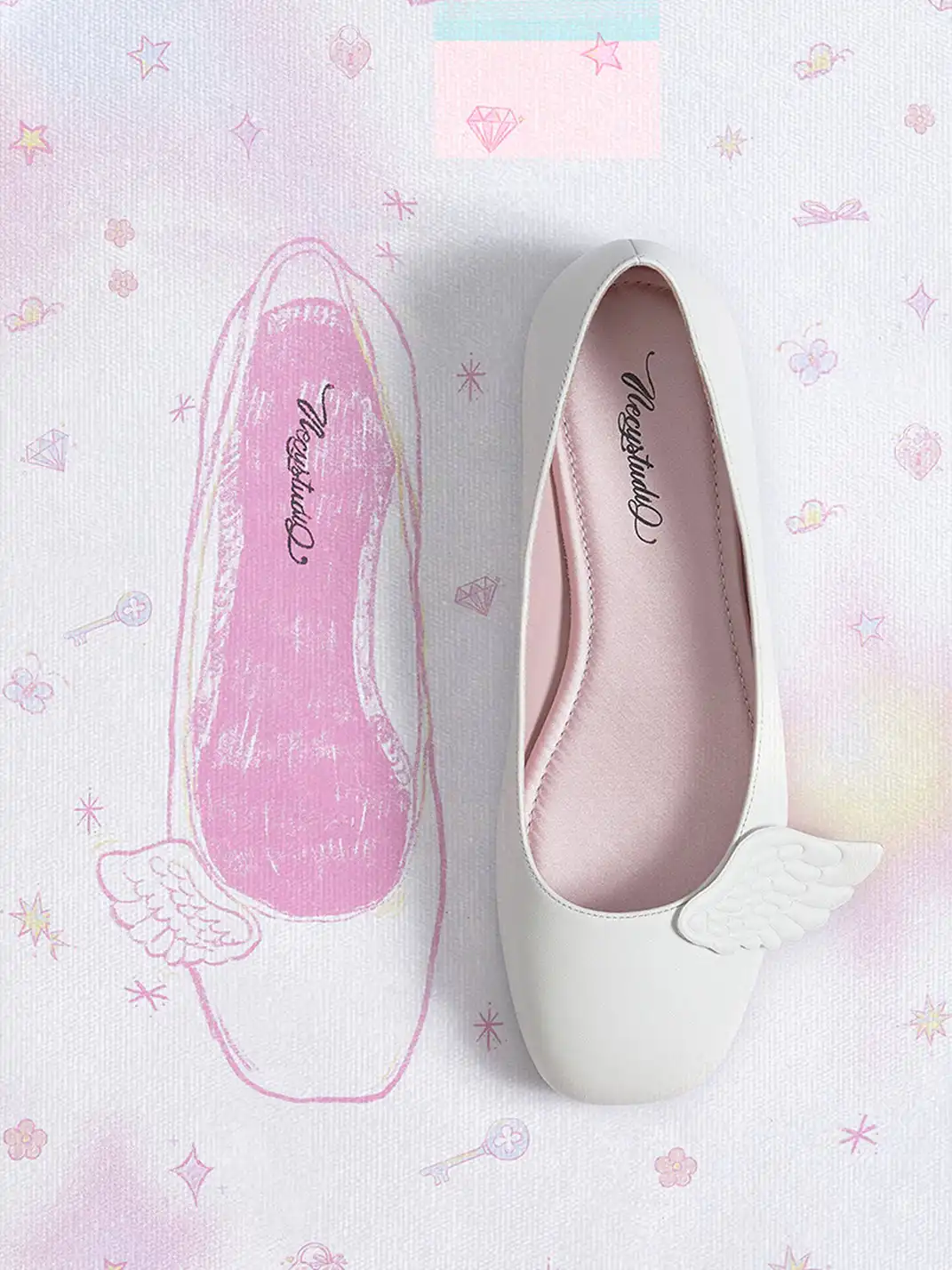 NECYSTUDIO | Wing Pattern Sheepskin Slip-On Flat Shoes