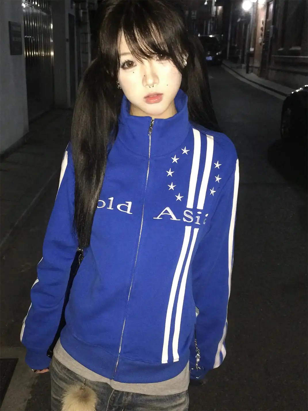 ColdAsia | Embroidered Double Stripe Stand Collar Jacket