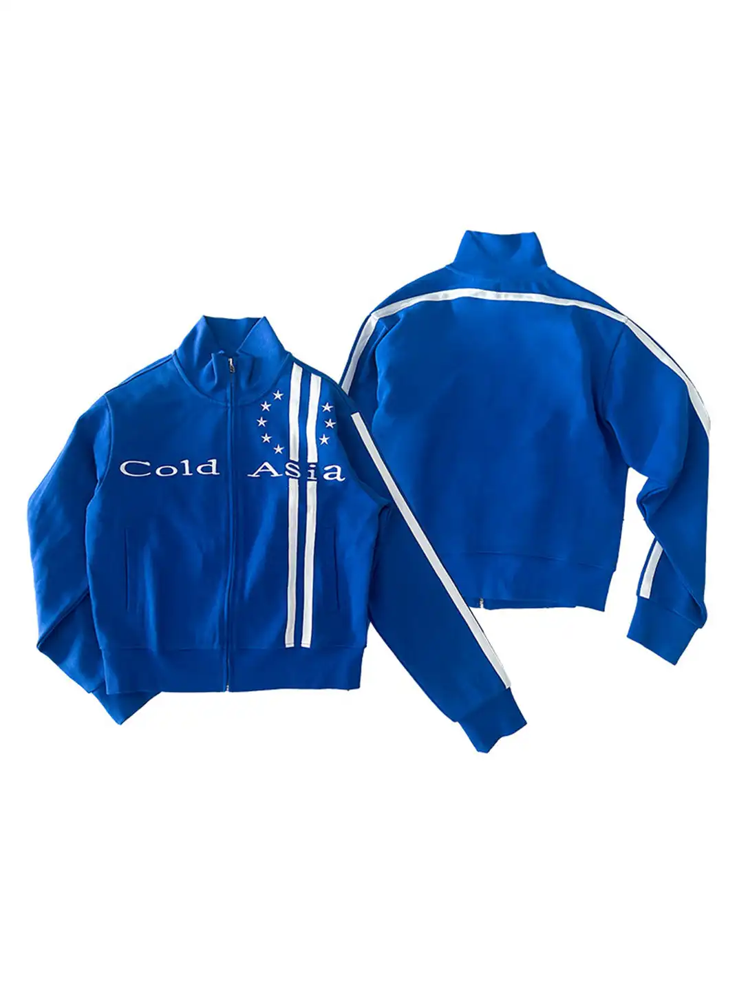 ColdAsia | Embroidered Double Stripe Stand Collar Jacket