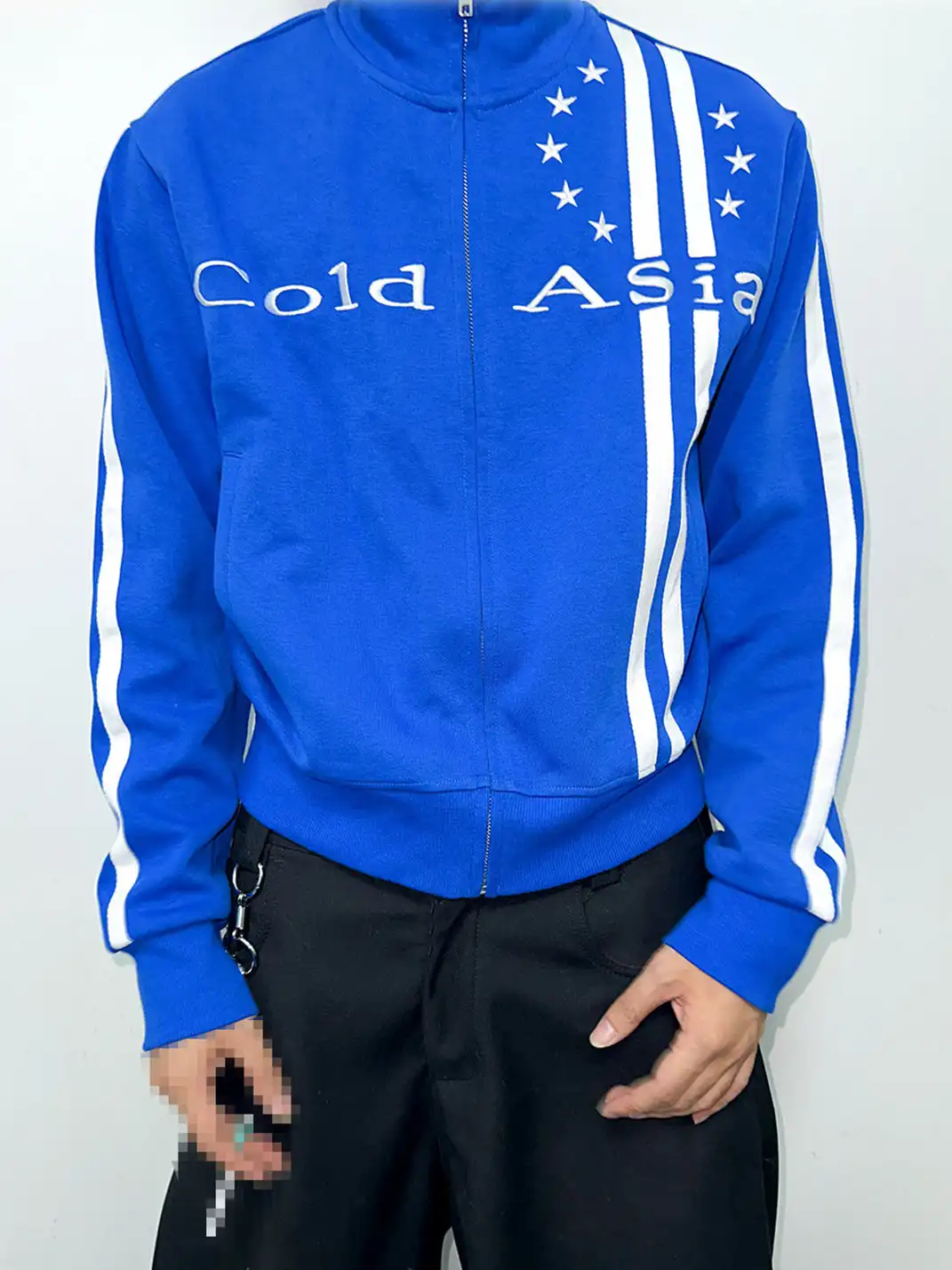 ColdAsia | Embroidered Double Stripe Stand Collar Jacket