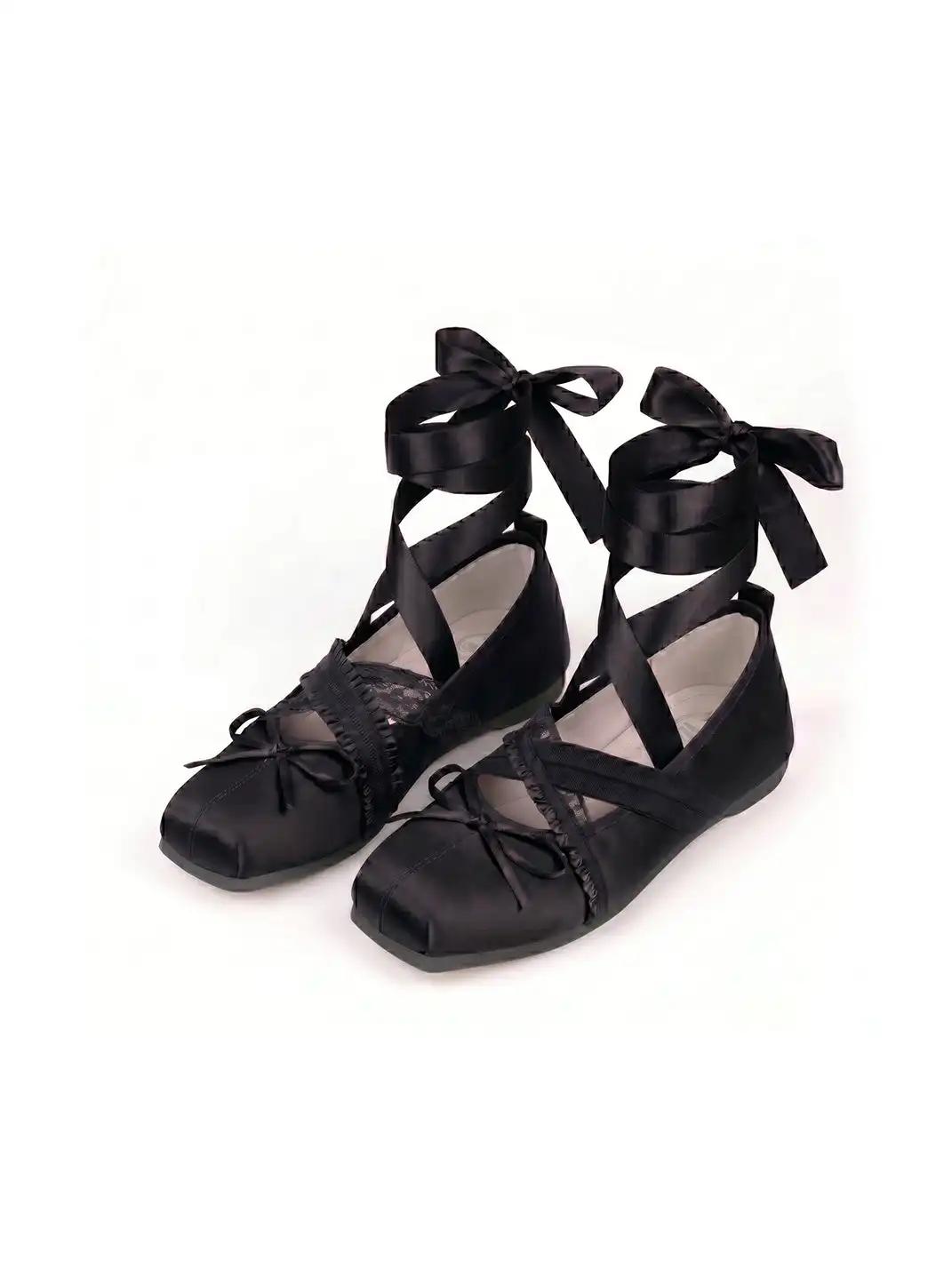 PIU astratto | Bow Square Toe Shallow Lacing Sheepskin Ballet Flats