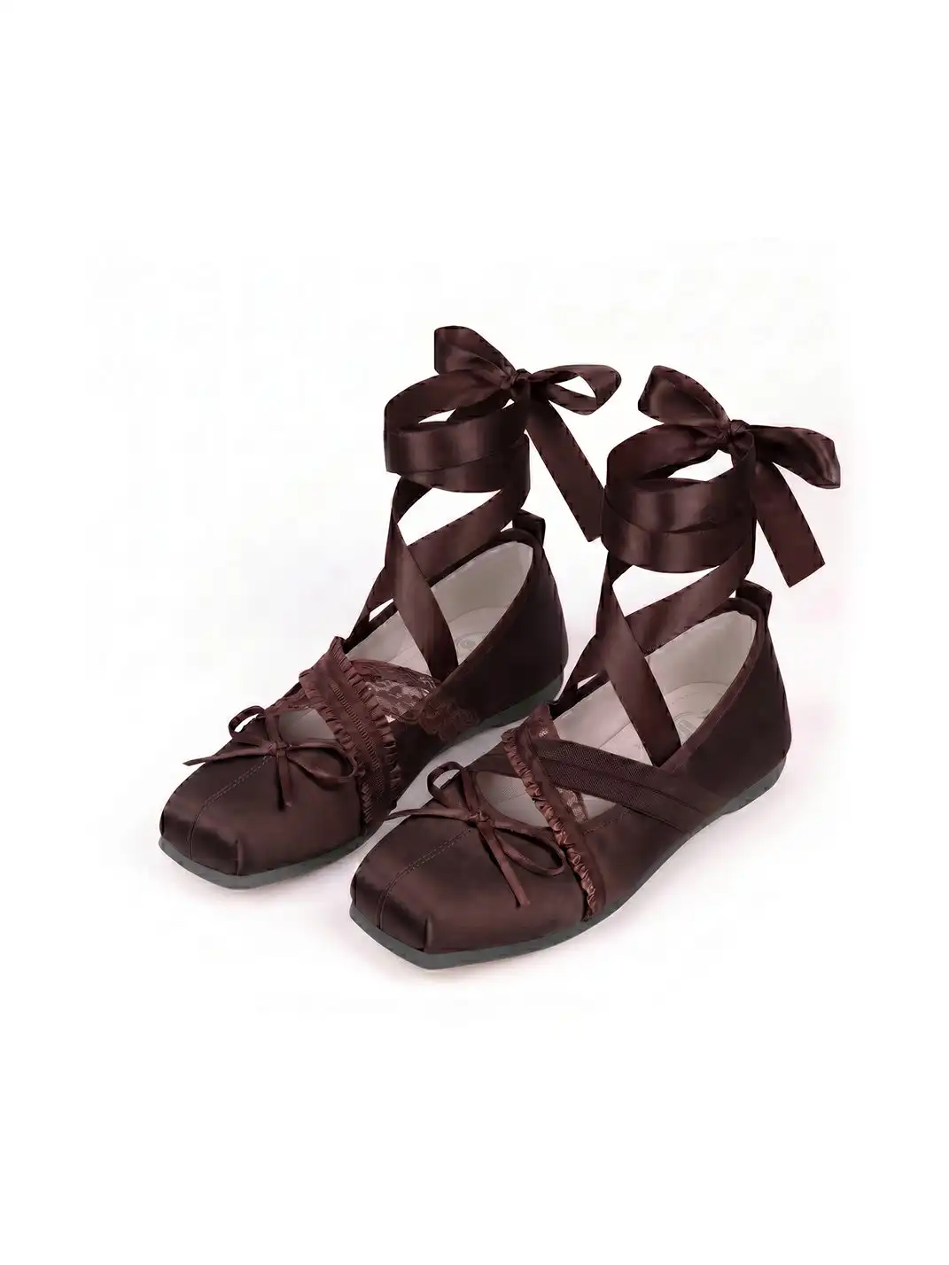 PIU astratto | Bow Square Toe Shallow Lacing Sheepskin Ballet Flats