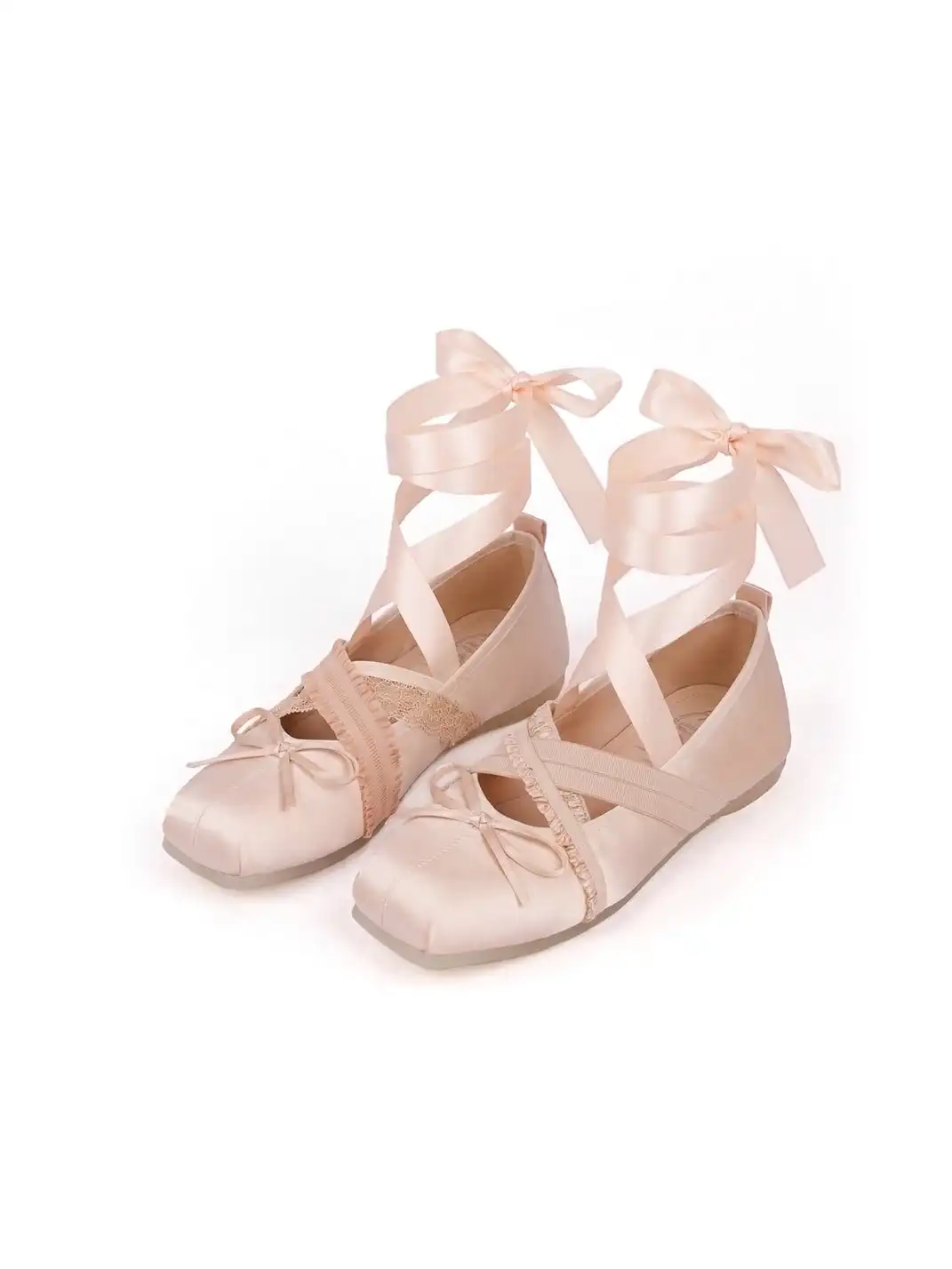 PIU astratto | Bow Square Toe Shallow Lacing Sheepskin Ballet Flats