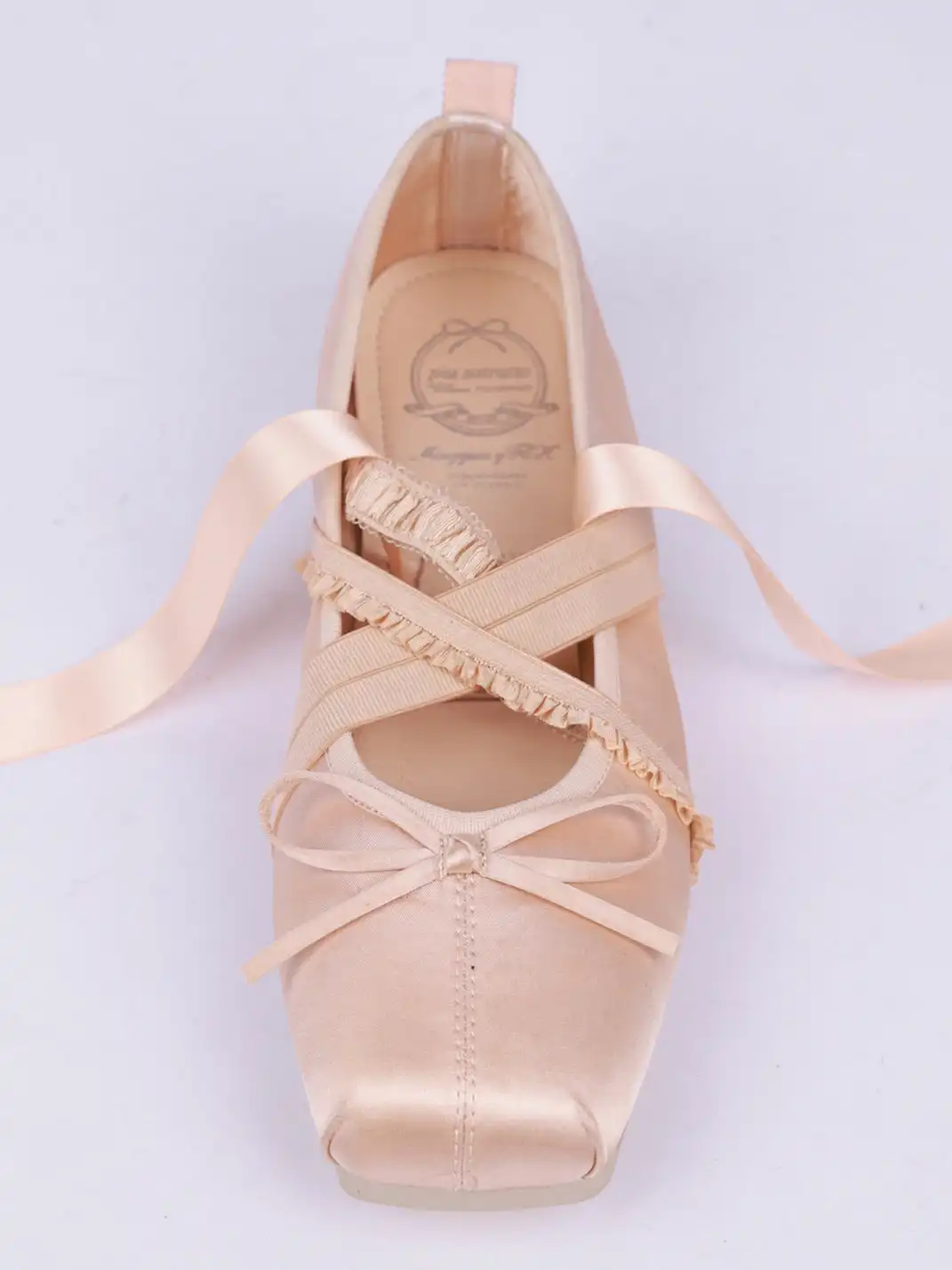 PIU astratto | Bow Square Toe Shallow Lacing Sheepskin Ballet Flats