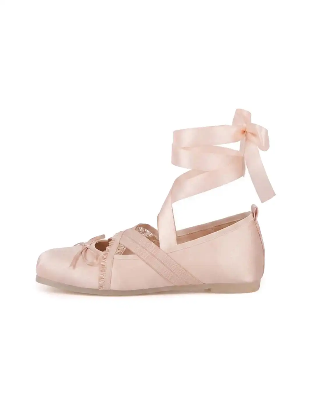 PIU astratto | Bow Square Toe Shallow Lacing Sheepskin Ballet Flats