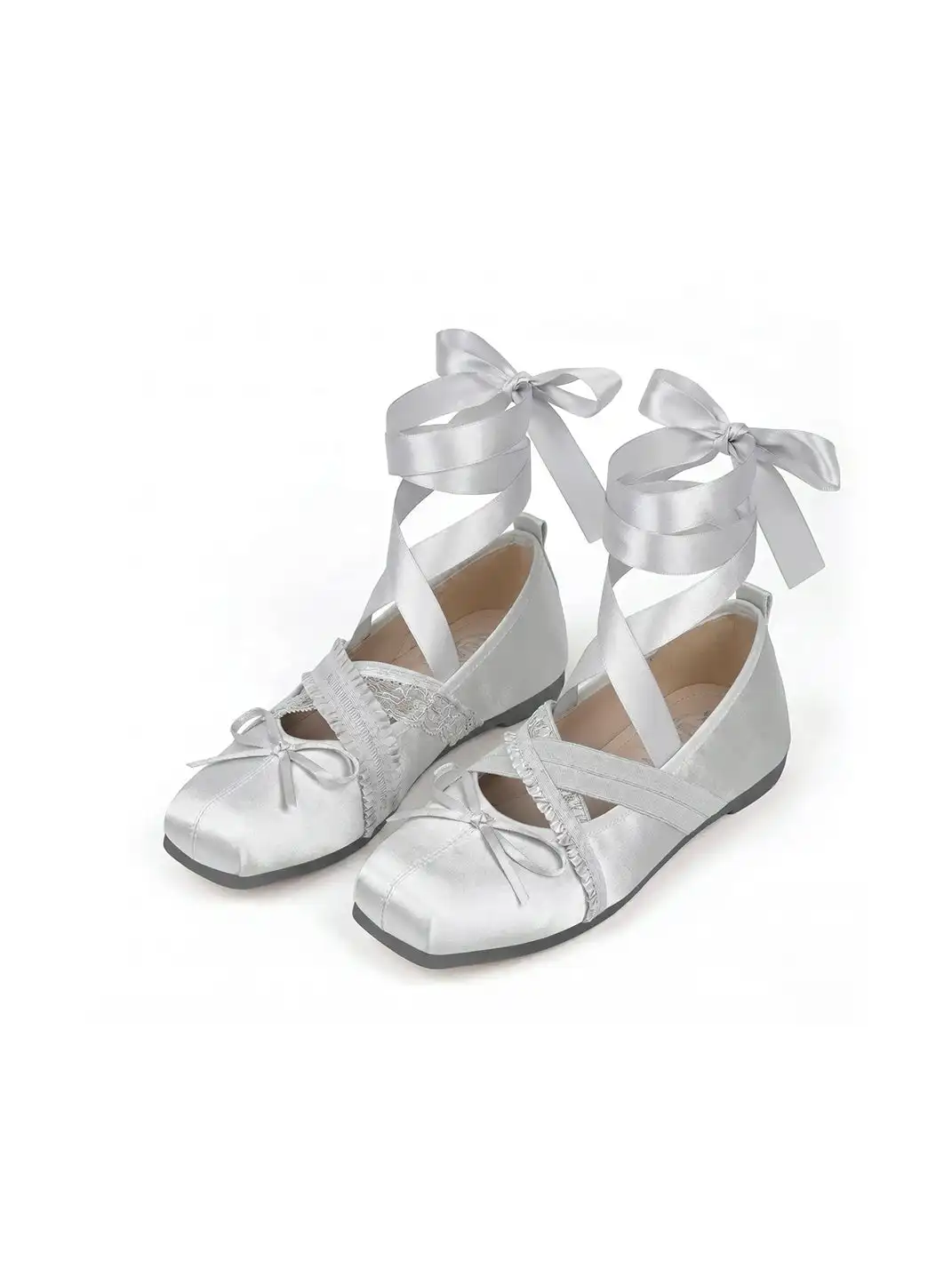 PIU astratto | Bow Square Toe Shallow Lacing Sheepskin Ballet Flats