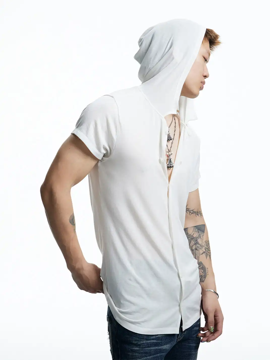 DND4DES | Pleated Hooded Wool Blend T-Shirt