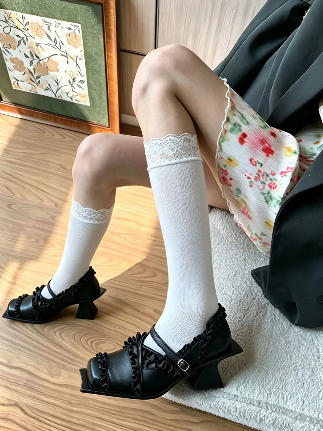 PINJIAHUI | Lace Trim Mary Jane Platform Shoes