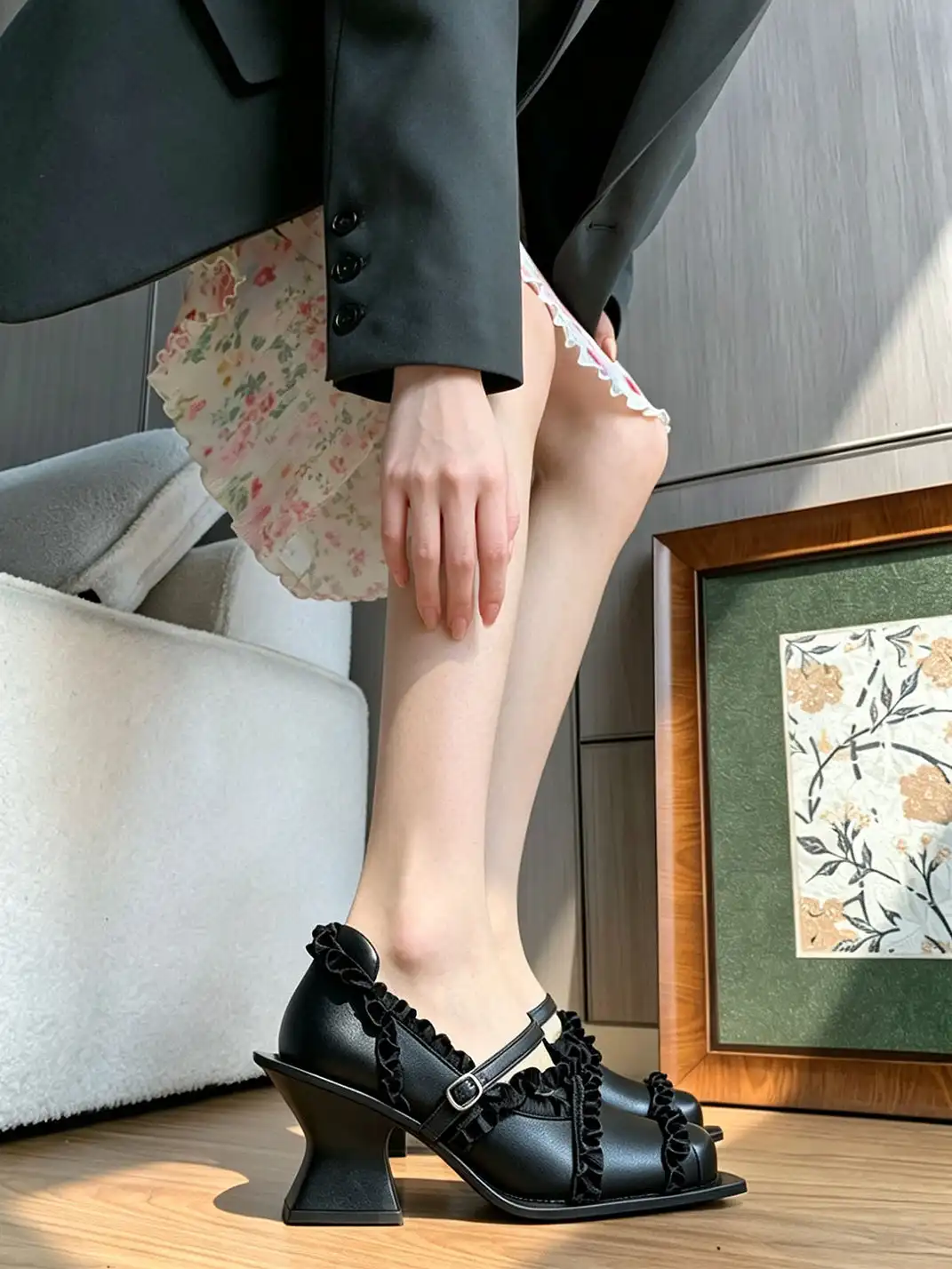 PINJIAHUI | Lace Trim Mary Jane Platform Shoes