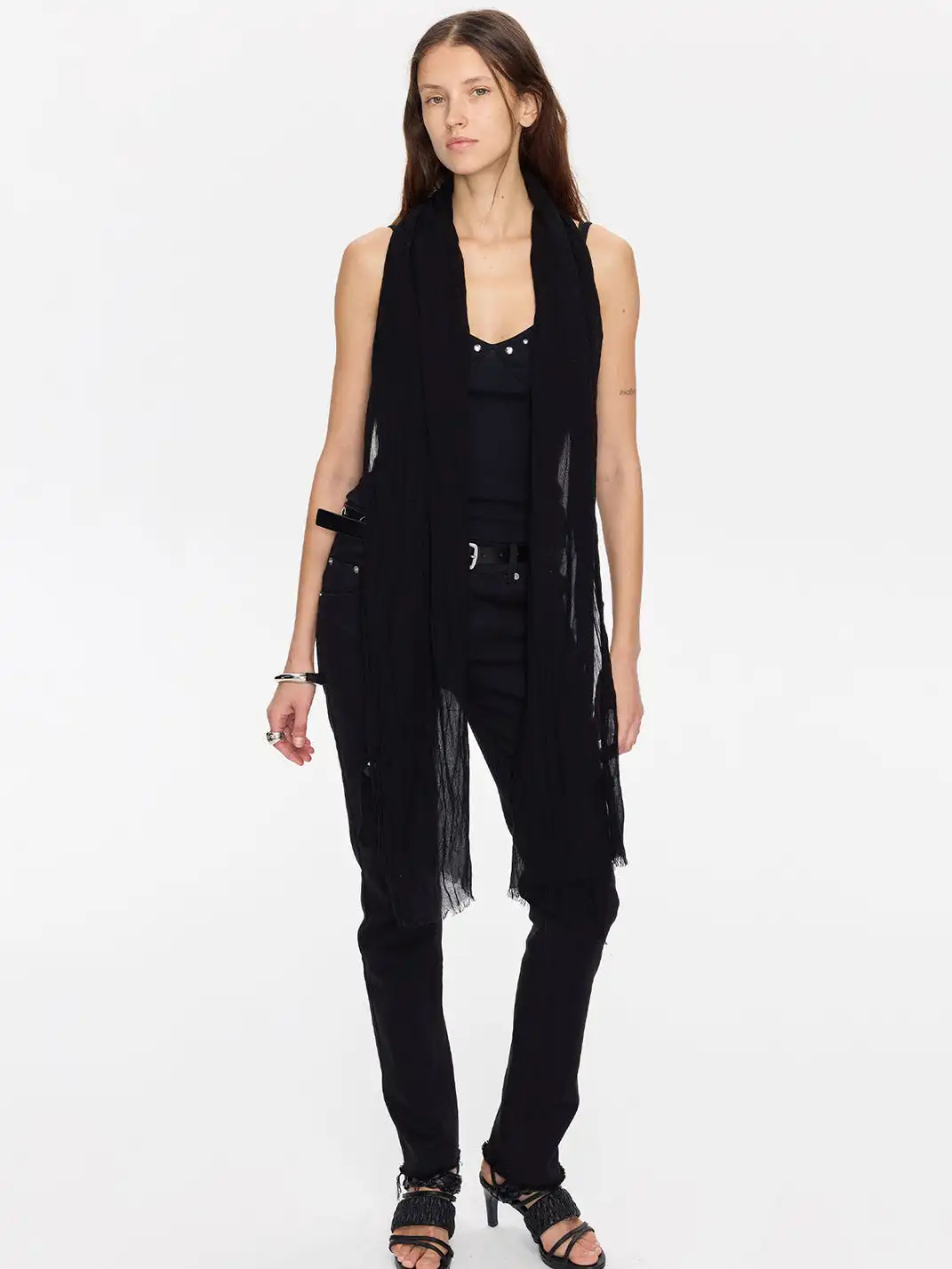 LYUOCHENG | Casual Pleated Fringed Silk Scarf