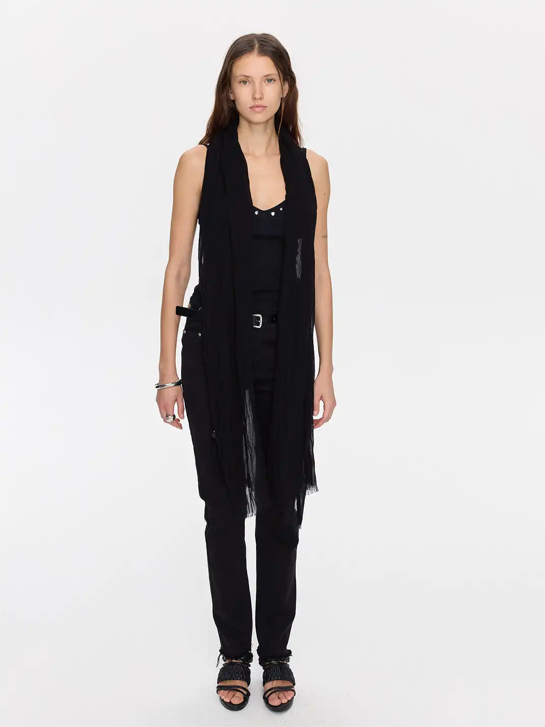 LYUOCHENG | Casual Pleated Fringed Silk Scarf