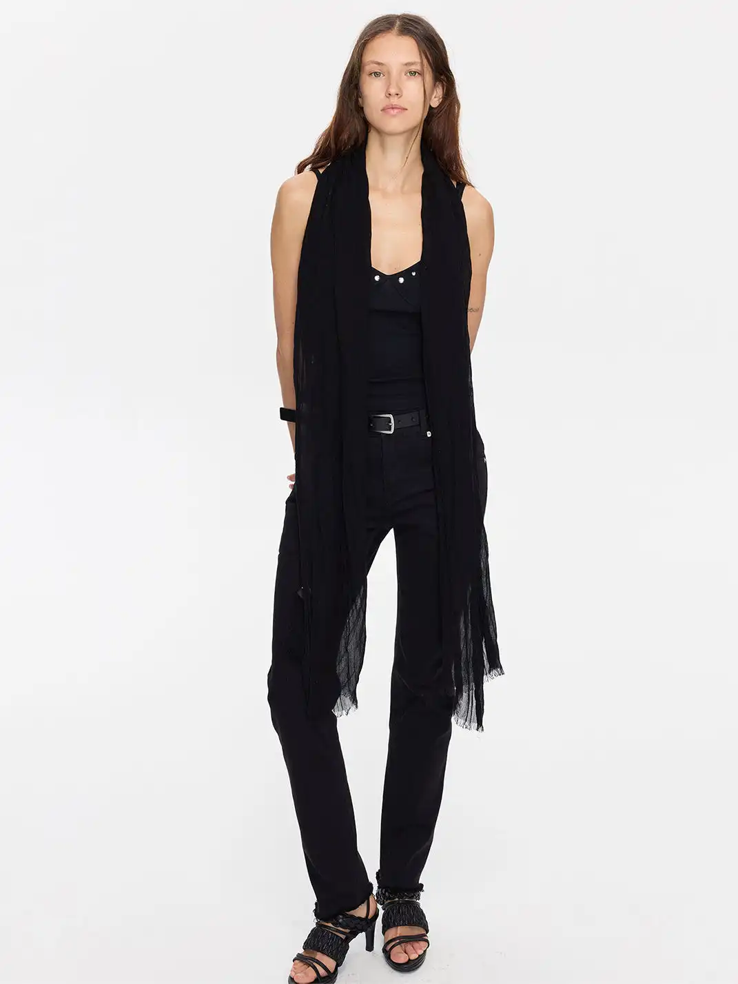 LYUOCHENG | Casual Pleated Fringed Silk Scarf